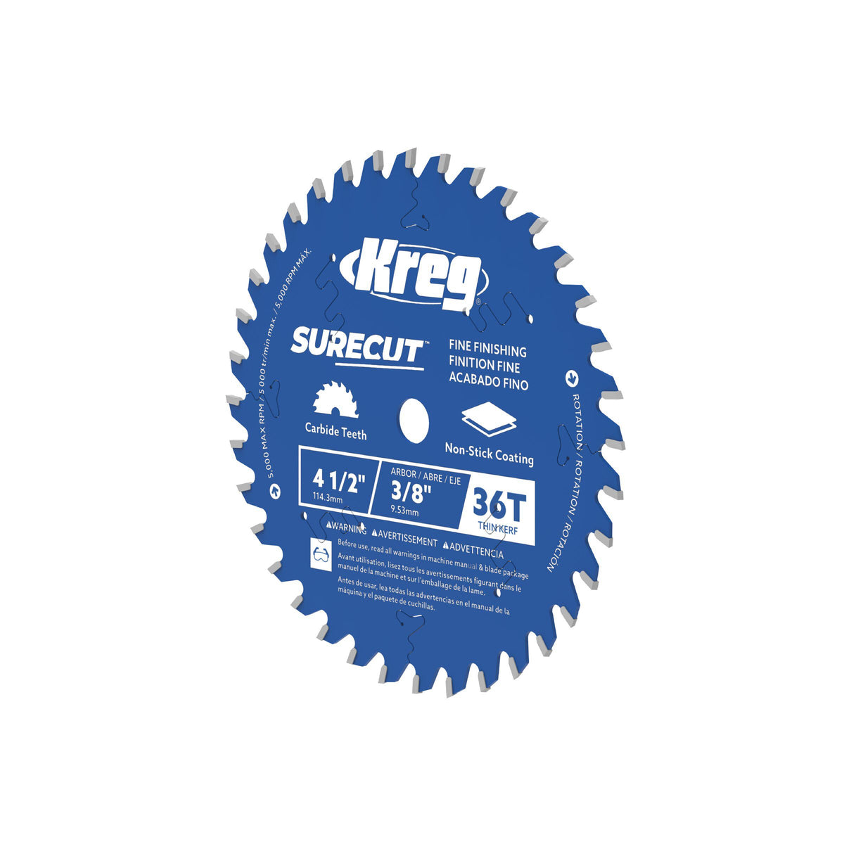 Kreg 4-1/2-in. 36-tooth saw blade carbide teeth close-up