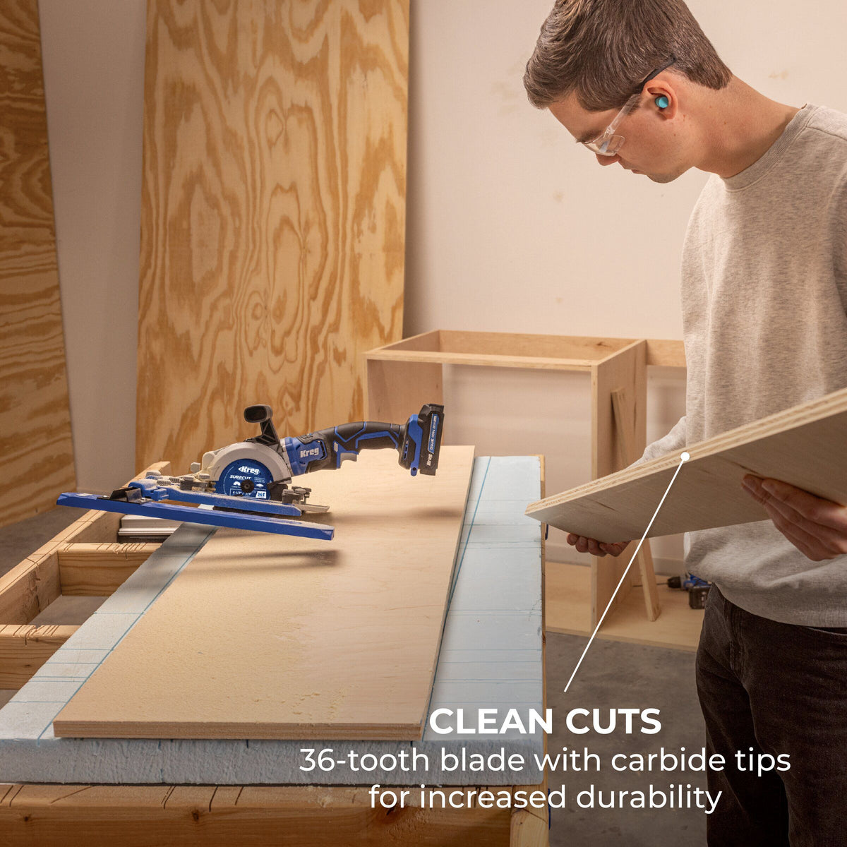 Kreg 4-1/2-in. blade mounted on a compact cordless circular saw