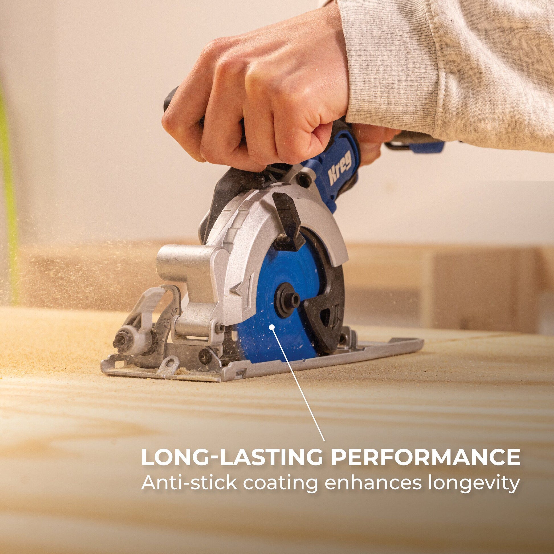 Kreg 4-1/2-in. saw blade cutting plywood with a clean edge