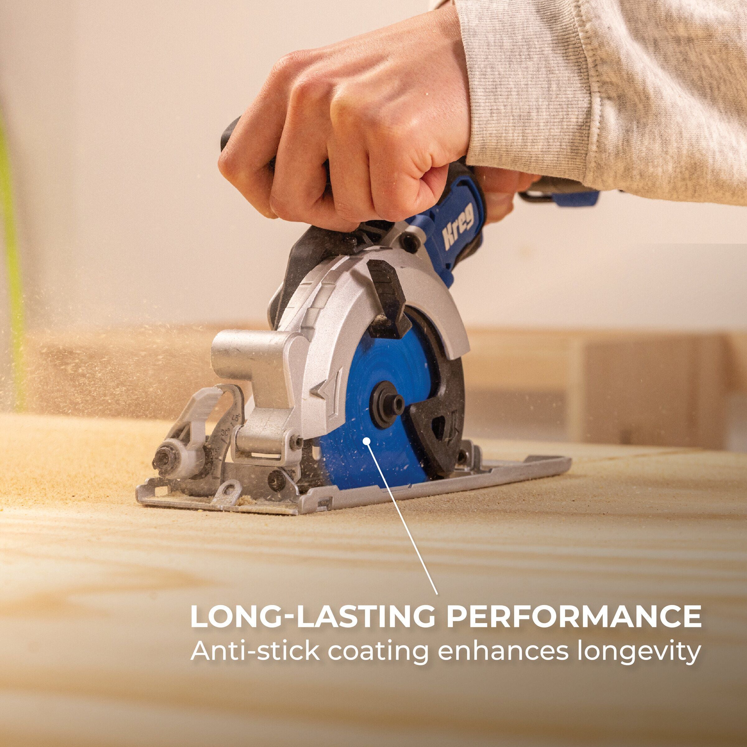 Kreg 4-1/2-in. saw blade cutting plywood with a clean edge