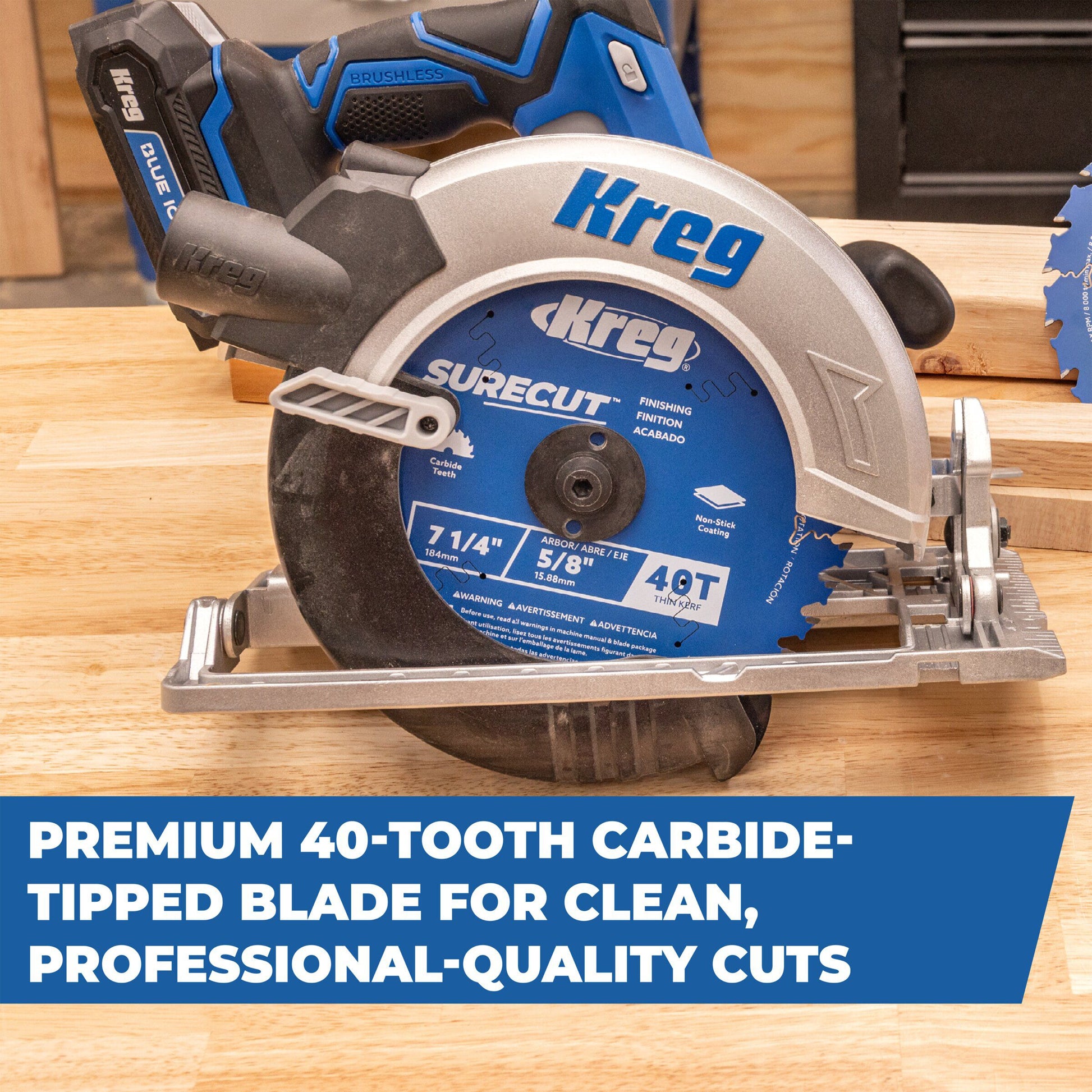 Anti-vibration relief cuts on the Kreg 7-1/4-in. 40-tooth blade