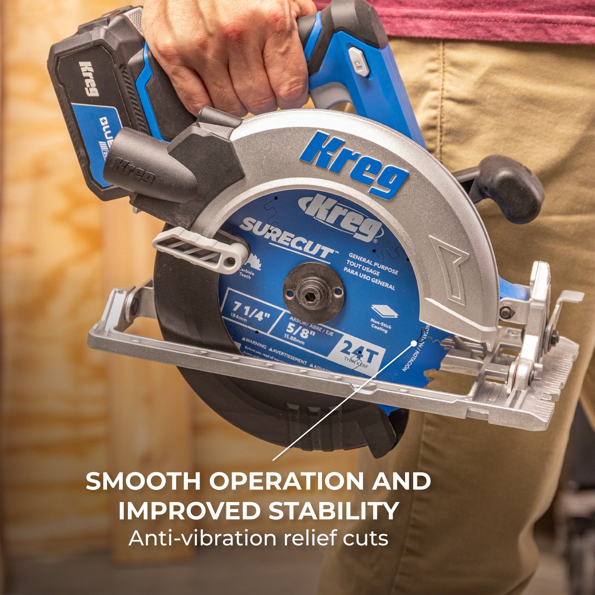 Fast, clean cut in dimensional lumber from the Kreg 24-tooth blade