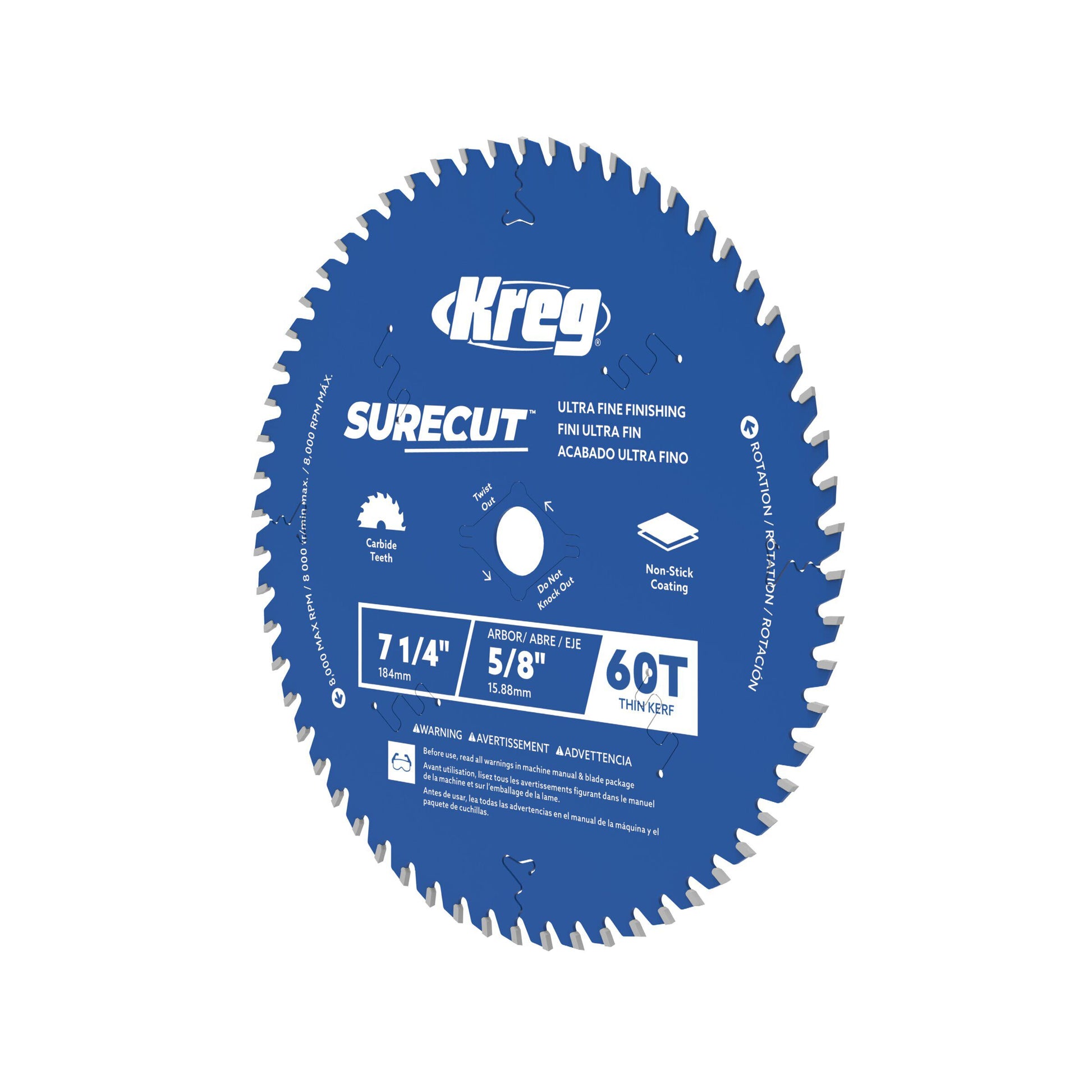 Kreg 7-1/4-in. 60-tooth ultra fine blade carbide teeth close-up