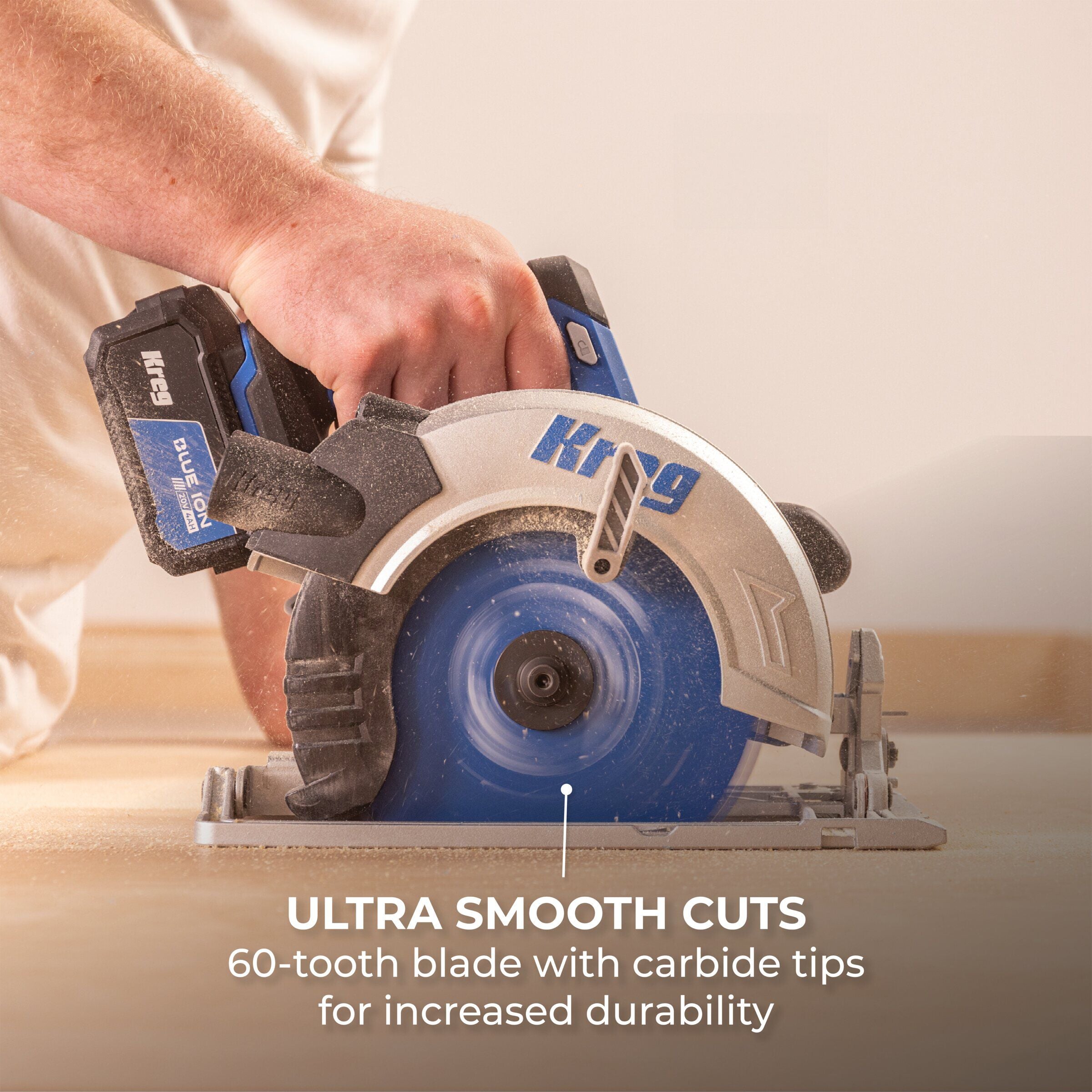 Kreg ultra fine finishing blade mounted on a cordless circular saw