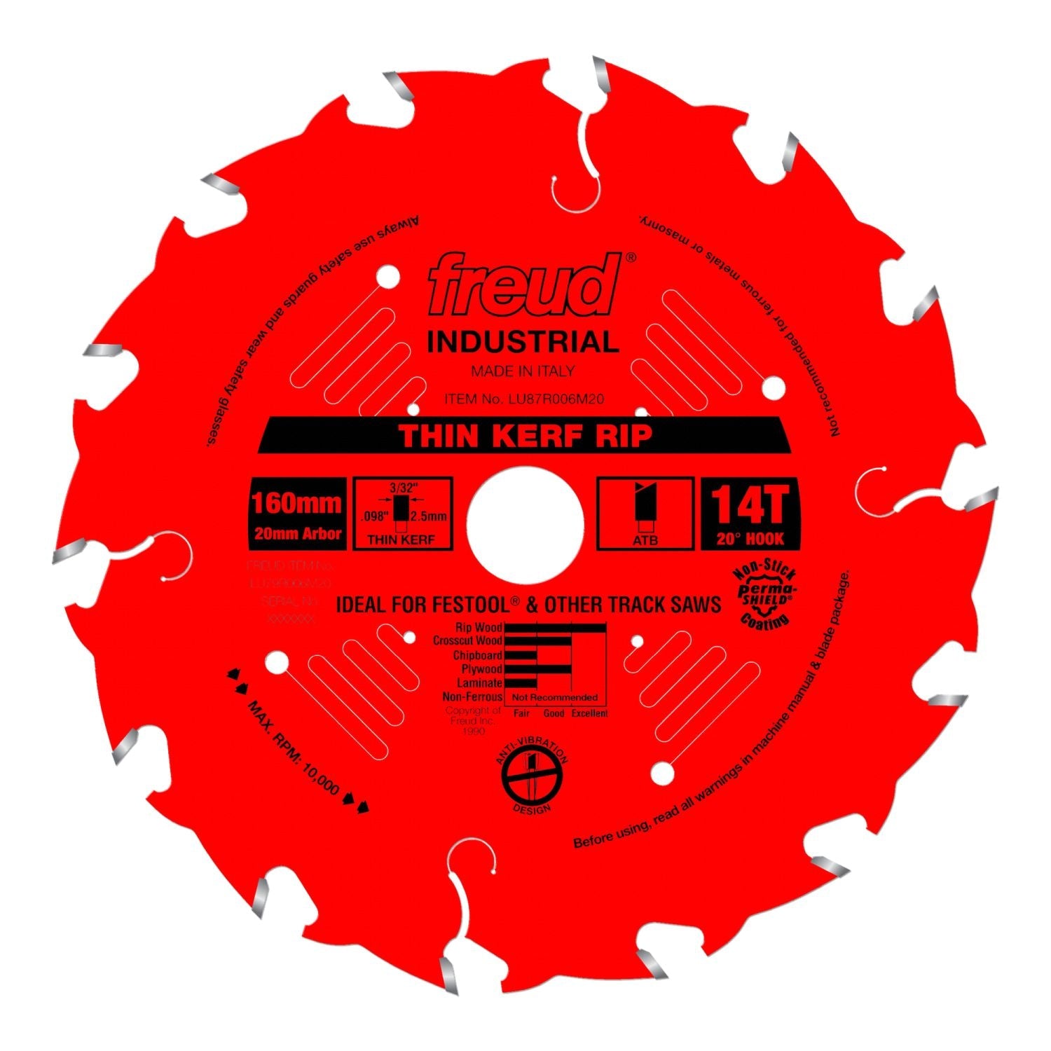 Freud LU87R006M20 160mm x 14T mm Thin Kerf Rip Blade