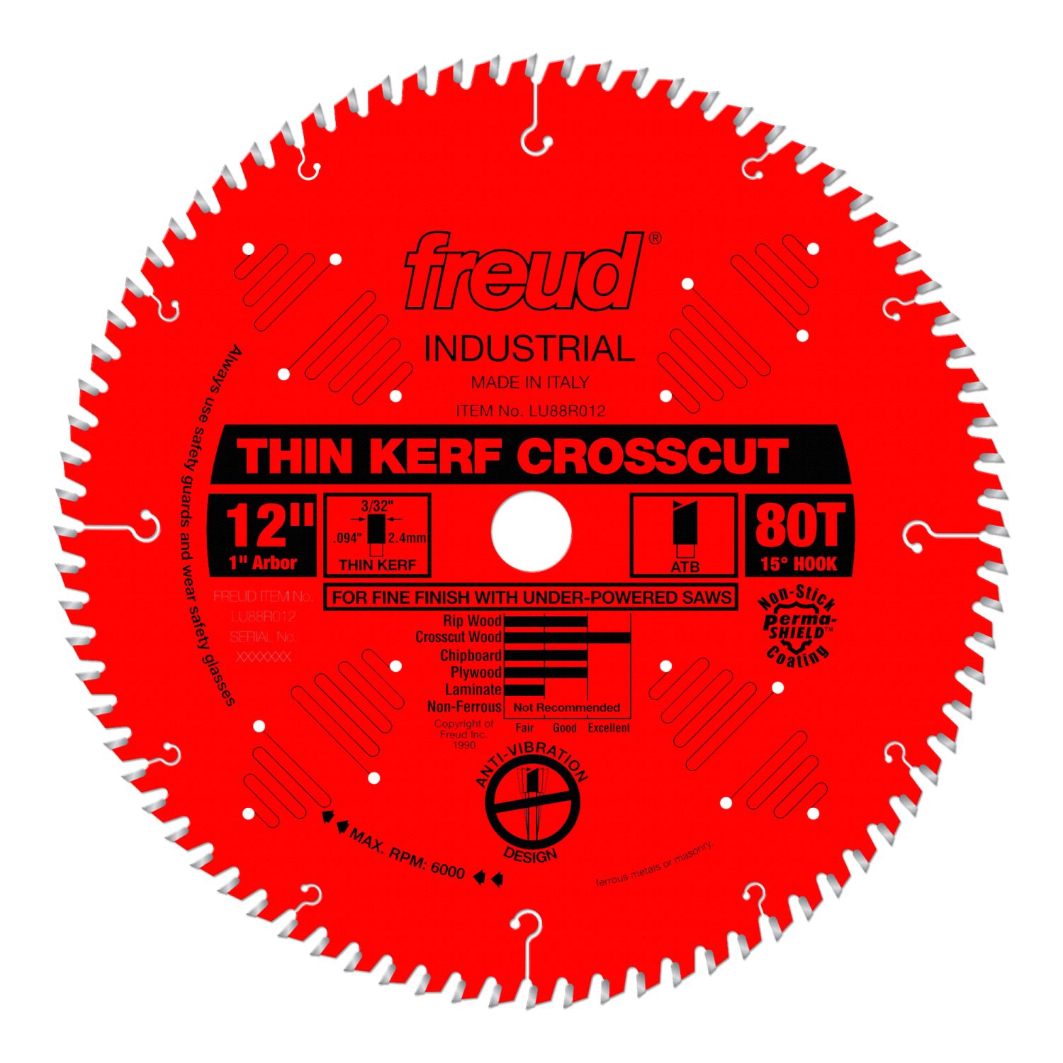 Freud LU88R012 12 in. Thin Kerf Fine Finish Crosscut Blade