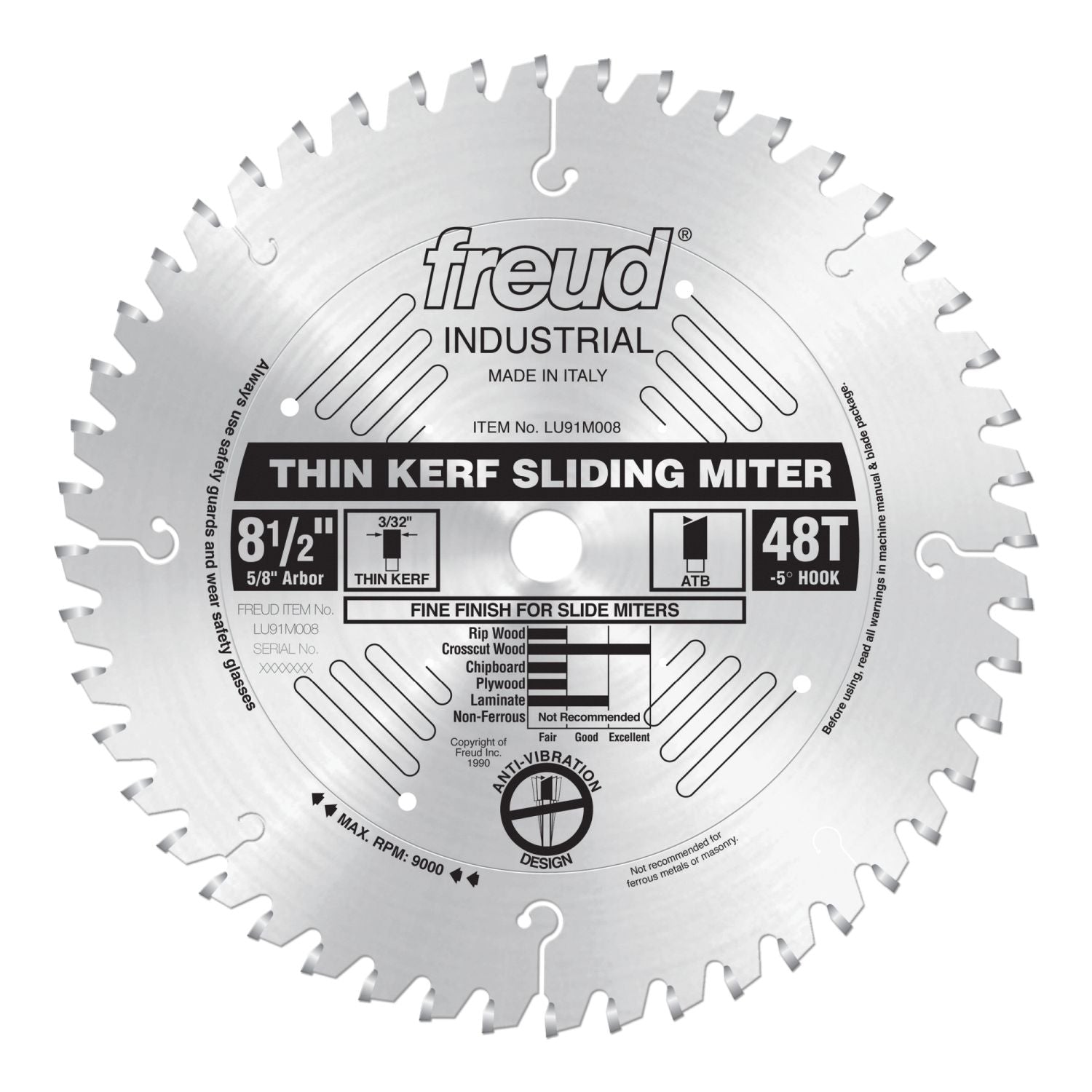Freud LU91M008 8-1/2 in. Thin Kerf Sliding Compound Miter Saw Blade