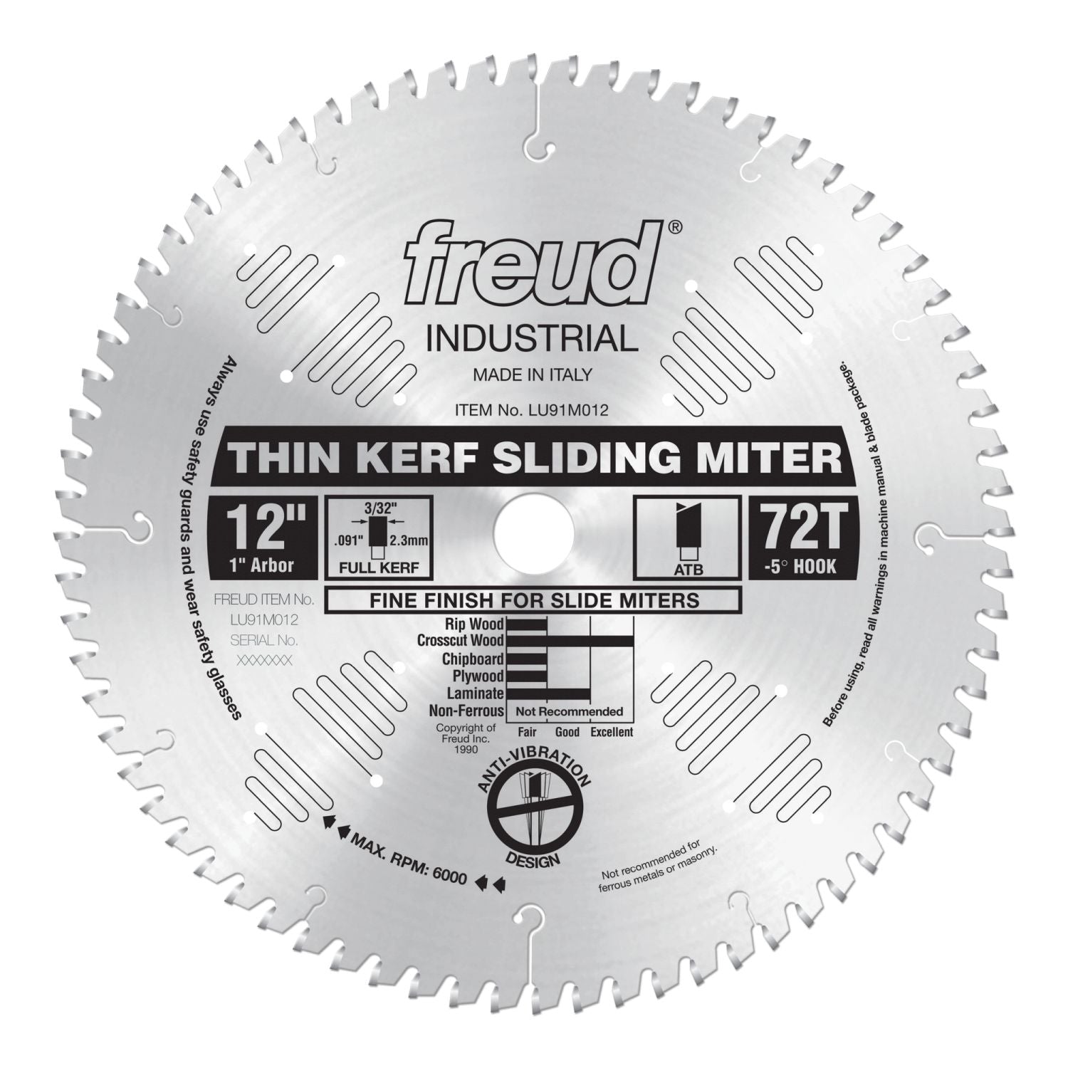 Freud LU91M012 12 in. Thin Kerf Sliding Compound Miter Saw Blade
