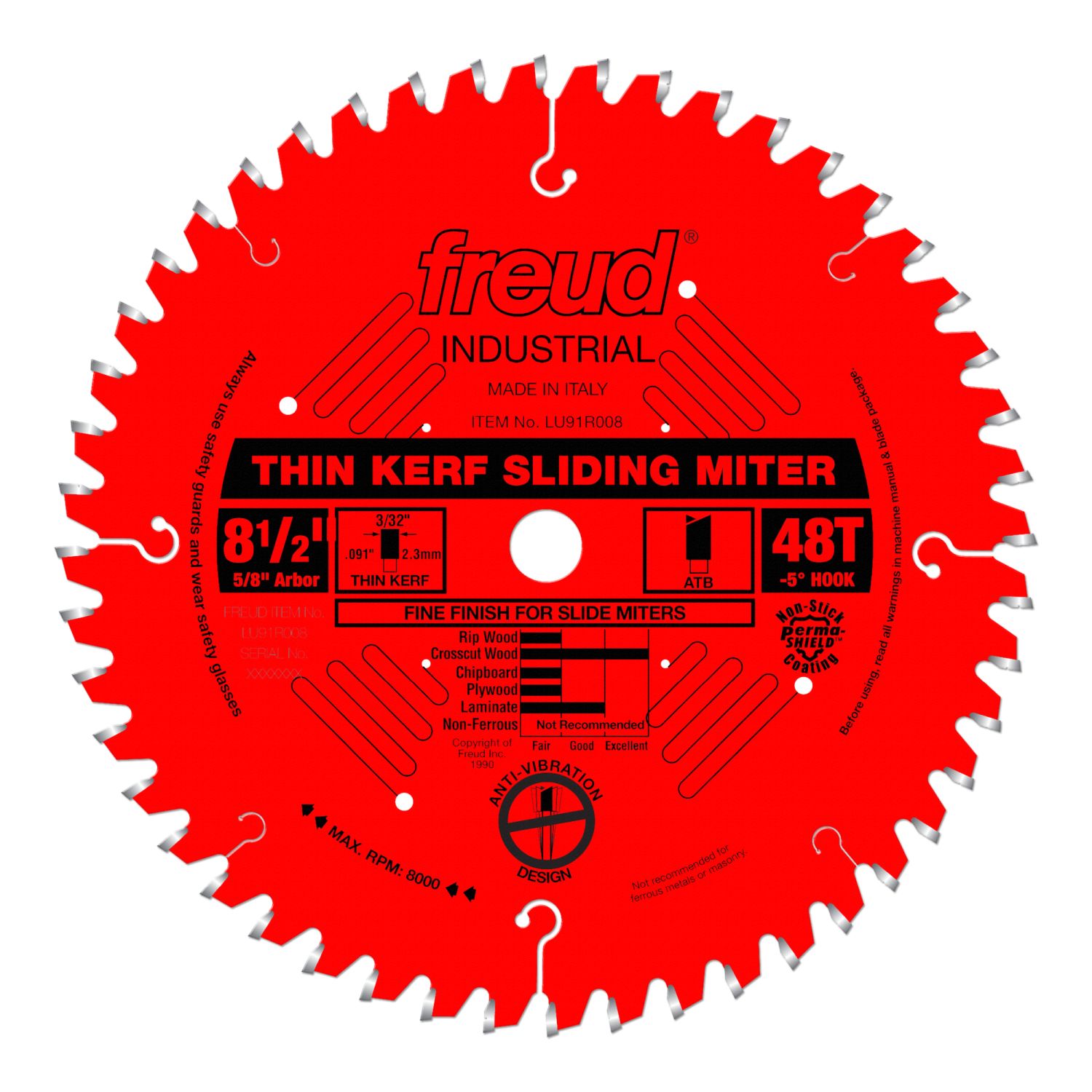 Freud LU91R008 8-1/2 in.Thin Kerf Sliding Compound Miter Saw Blade
