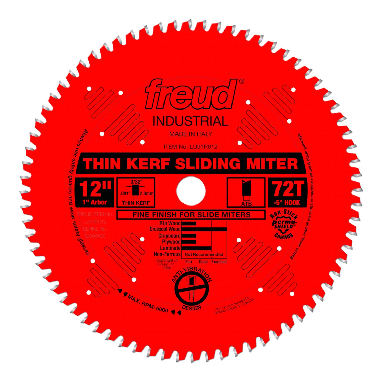 Freud LU91R012 12 in. Thin Kerf Sliding Compound Miter Saw Blade