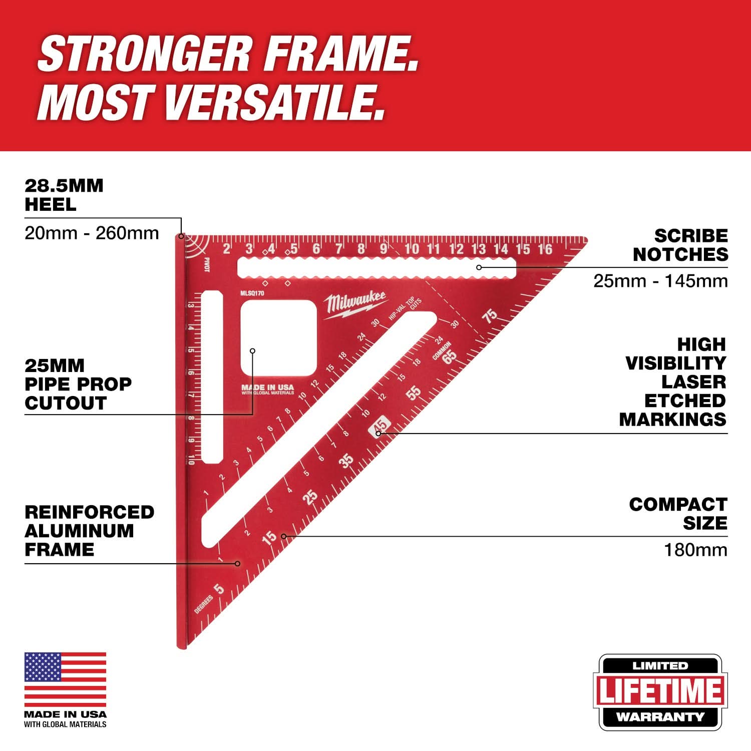 Milwaukee MLSQ170 Metric 180mm Rafter Square
