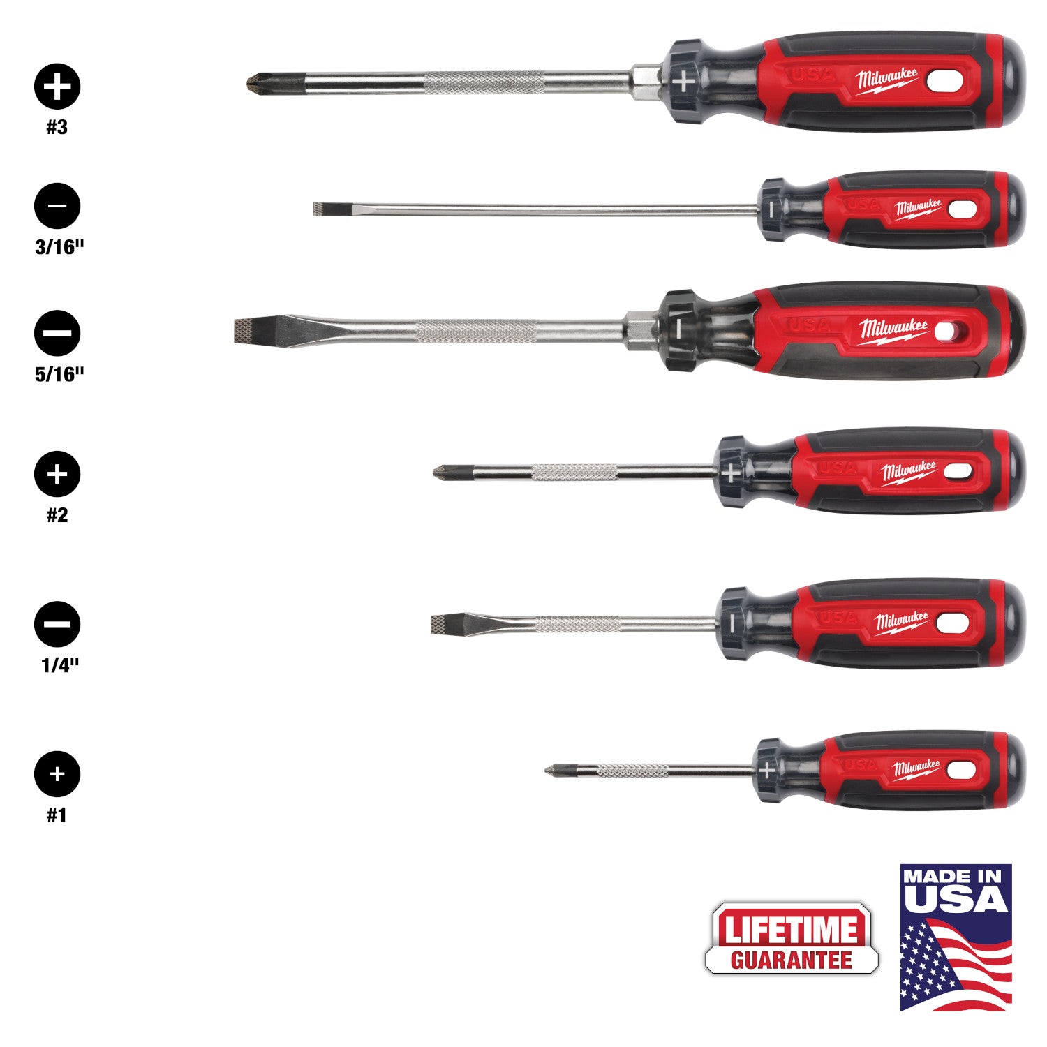 Milwaukee MT200-6P 6-Piece Cushion Grip Screwdrivers PACKOUT Low-Profile Compact Organizer Set