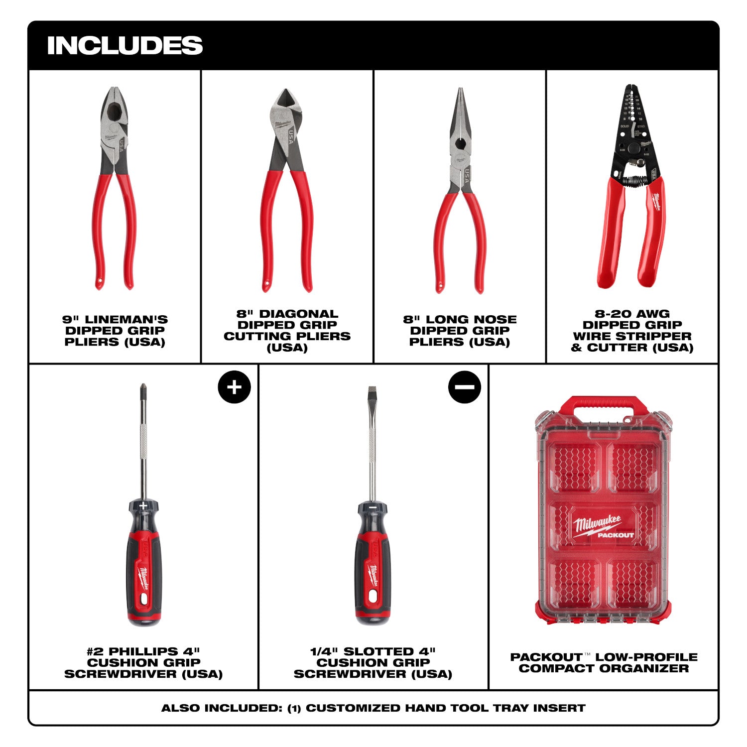 Milwaukee MT500-6P 6-Piece Dipped Grip Pliers, Wire Stripper