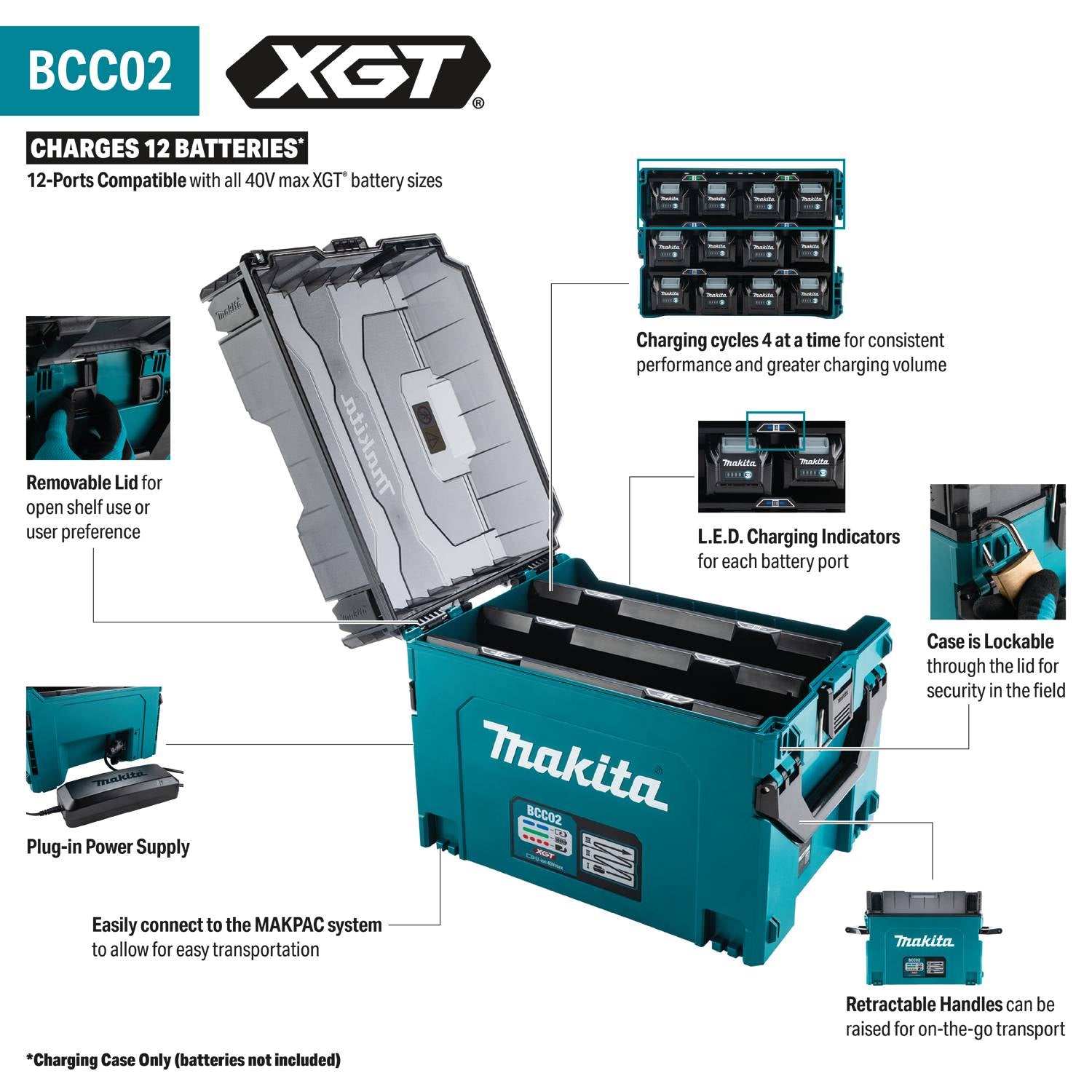 Makita BCC02 40V max XGT 12-Port Charging Case