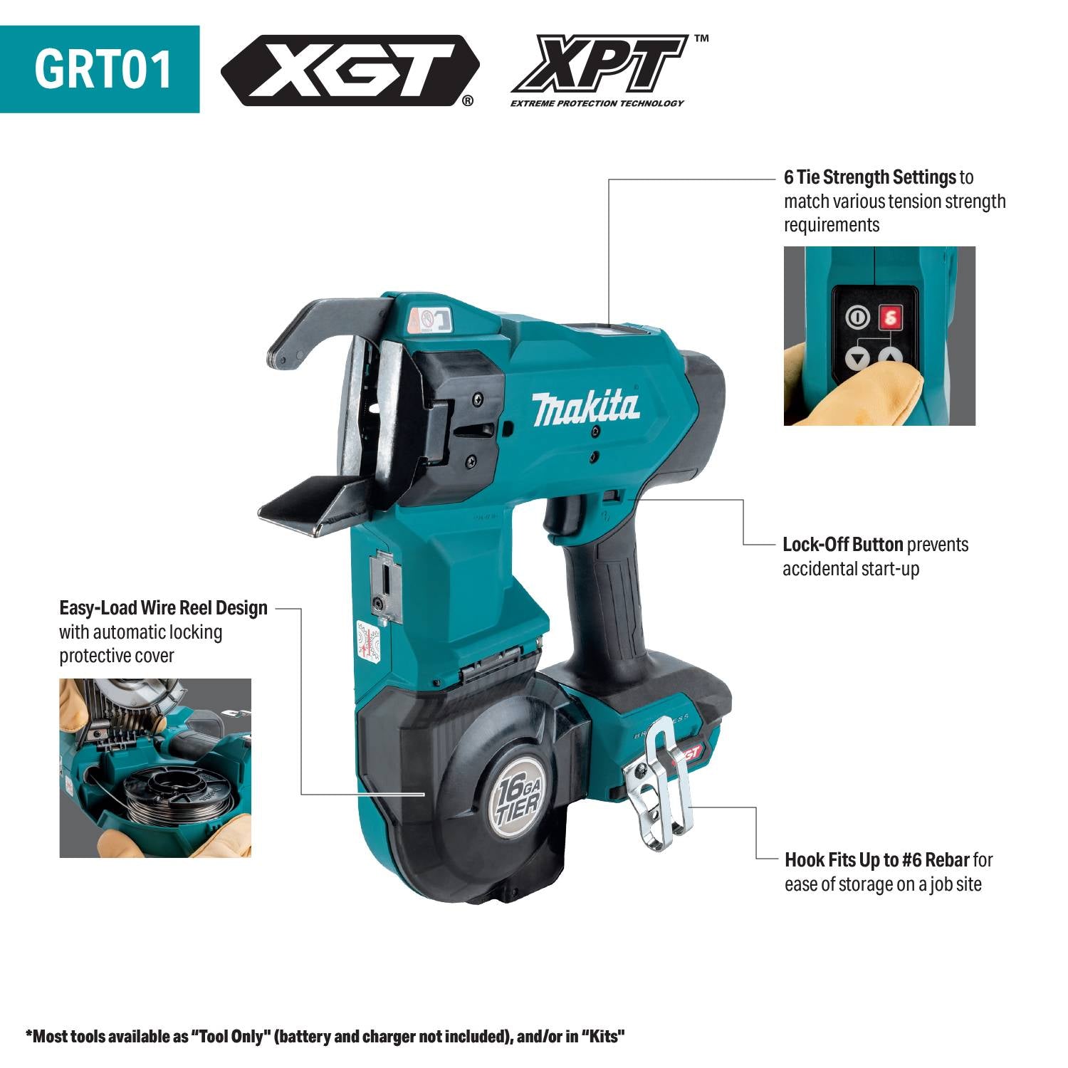 Makita GRT01D 40V max XGT Brushless 16-Gauge Rebar Tying Tool 2.5 Ah Kit