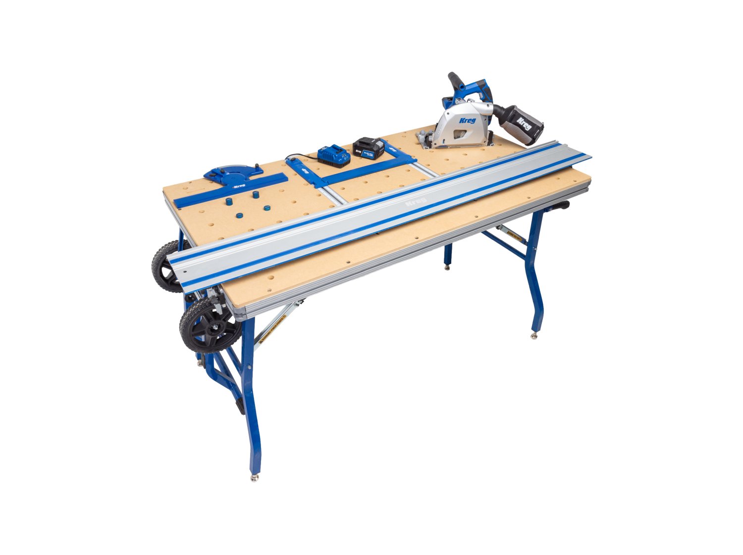 Kreg 20V Cordless Ionic Drive Adaptive Cutting System Track Saw + 62-in. Guide Rail + Project Table Master 4.0Ah Kit (ACSCT3000B)