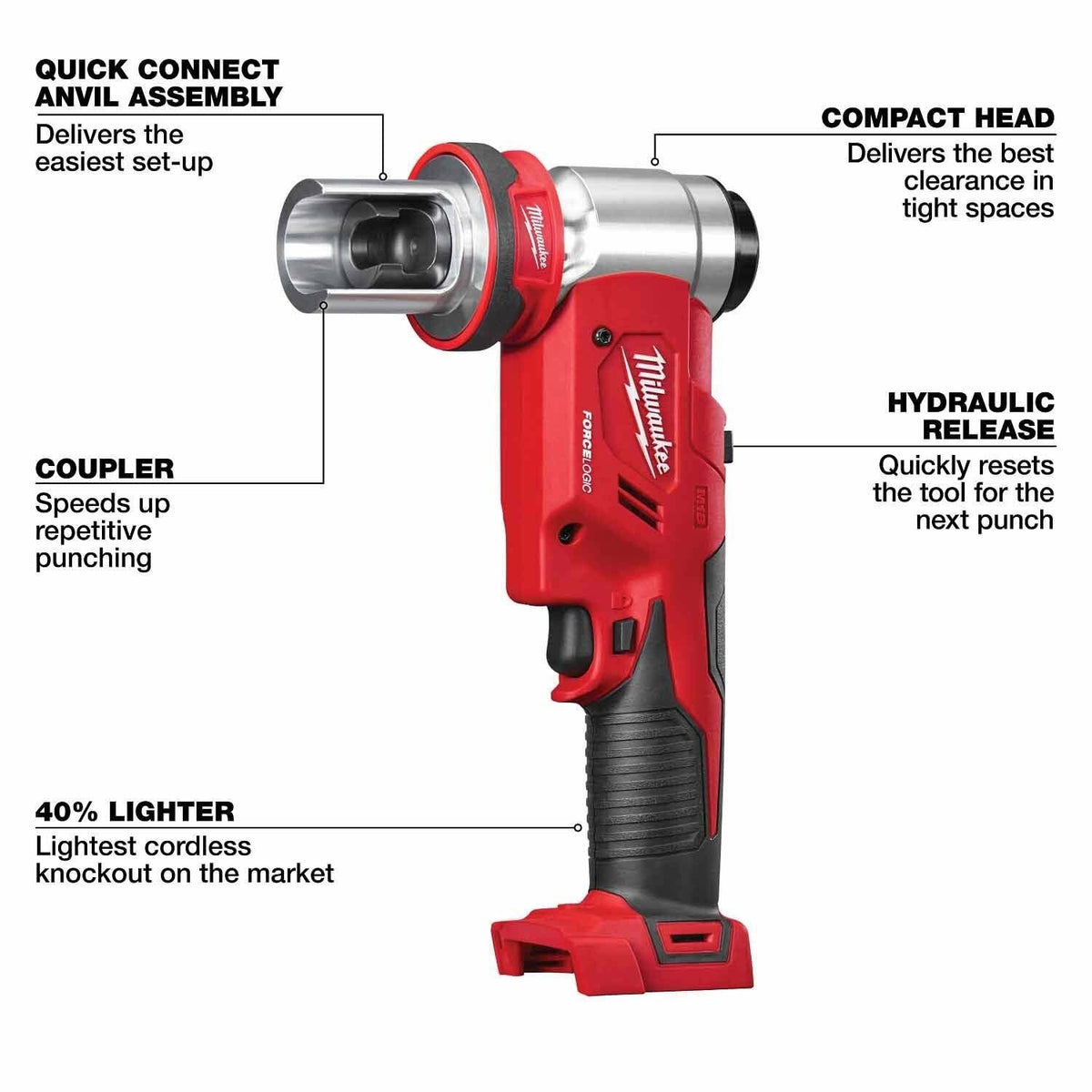 Milwaukee 2677-02 M18 FORCE LOGIC 6T Knockout Tool 1/2-in. to 2-in ...