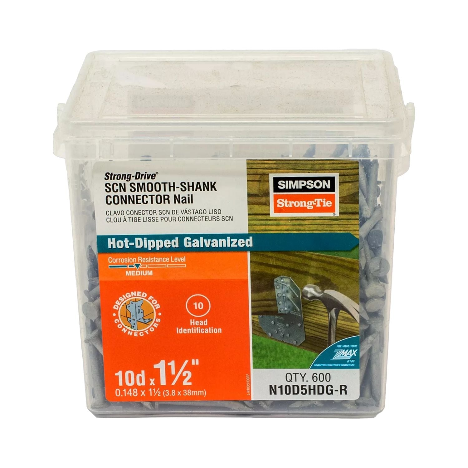 Simpson Strong-Tie N10D5HDG-R Strong-Drive SCN SMOOTH-SHANK CONNECTOR Nail,  1-1/2-in. x 0.148-in. HDG, 600-Pack