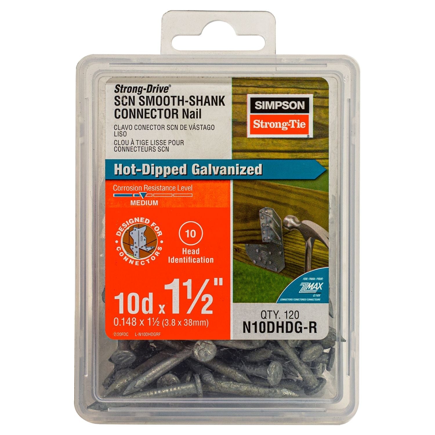 Simpson Strong-Tie Strong-Drive SCN SMOOTH-SHANK CONNECTOR Nail, 1-1/2-in. x 0.148-in. HDG, 120-Pack (N10DHDG-R)