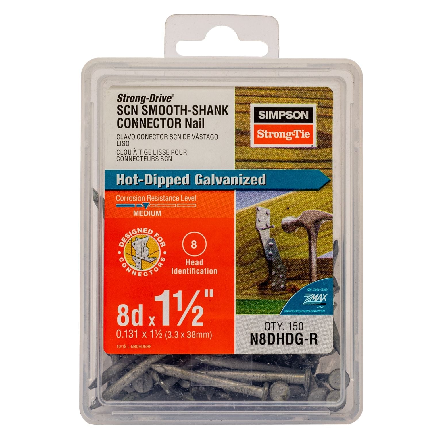 Simpson Strong-Tie Strong-Drive SCN SMOOTH-SHANK CONNECTOR Nail, 1-1/2-in. x 0.131-in. HDG, 150-Pack (N8DHDG-R)
