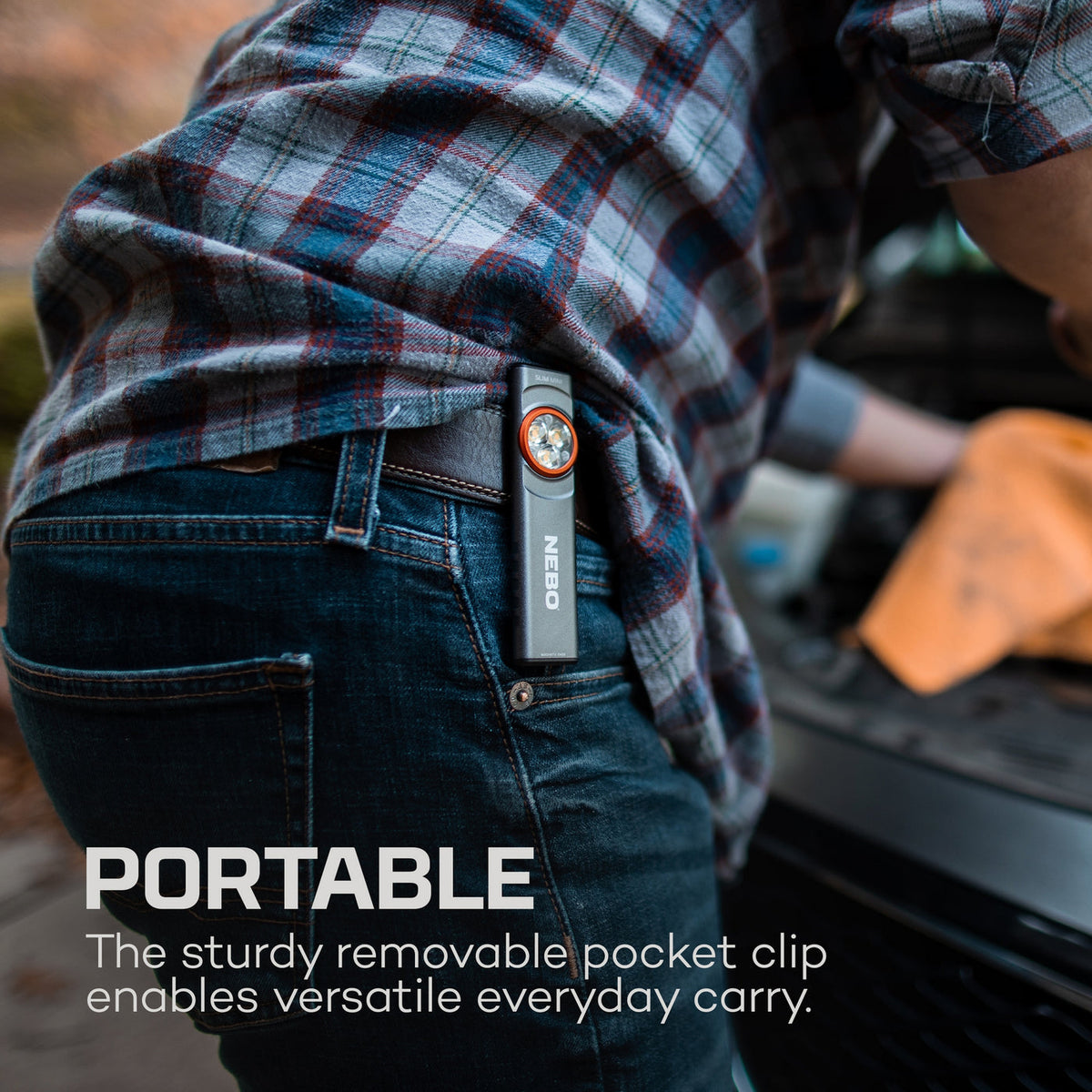 NEBO SLIM Mini flashlight steel pocket clip detail