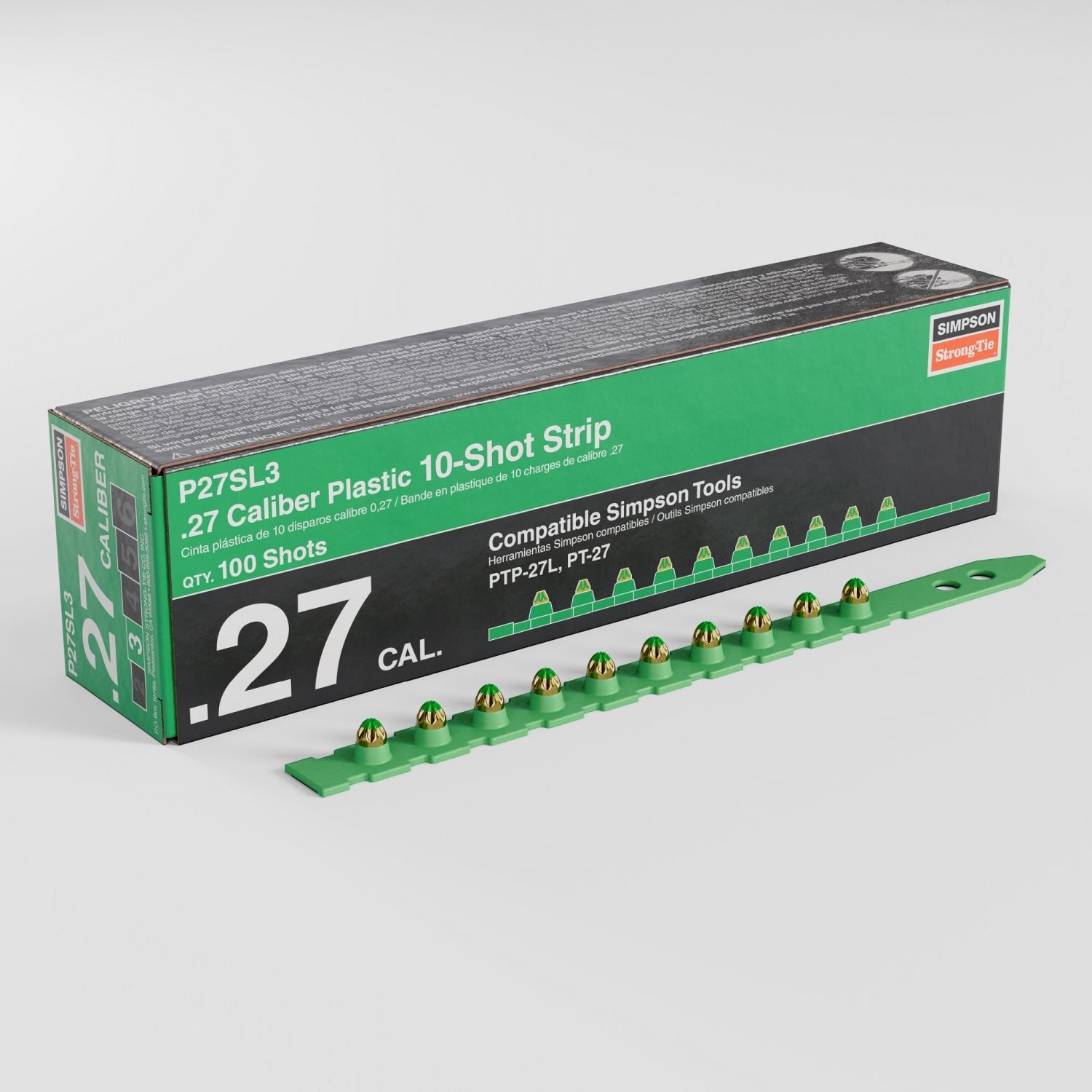 Simpson Strong-Tie P27SL3 P27SL 0.27-Caliber Plastic, 10-Shot Strip Loads, Green, 100-Pack