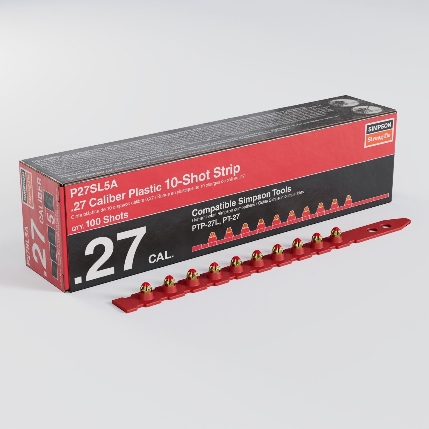 Simpson Strong-Tie P27SL5A P27SL 0.27-Caliber Plastic, 10-Shot Strip Loads, Red - Imported, 100-Pack