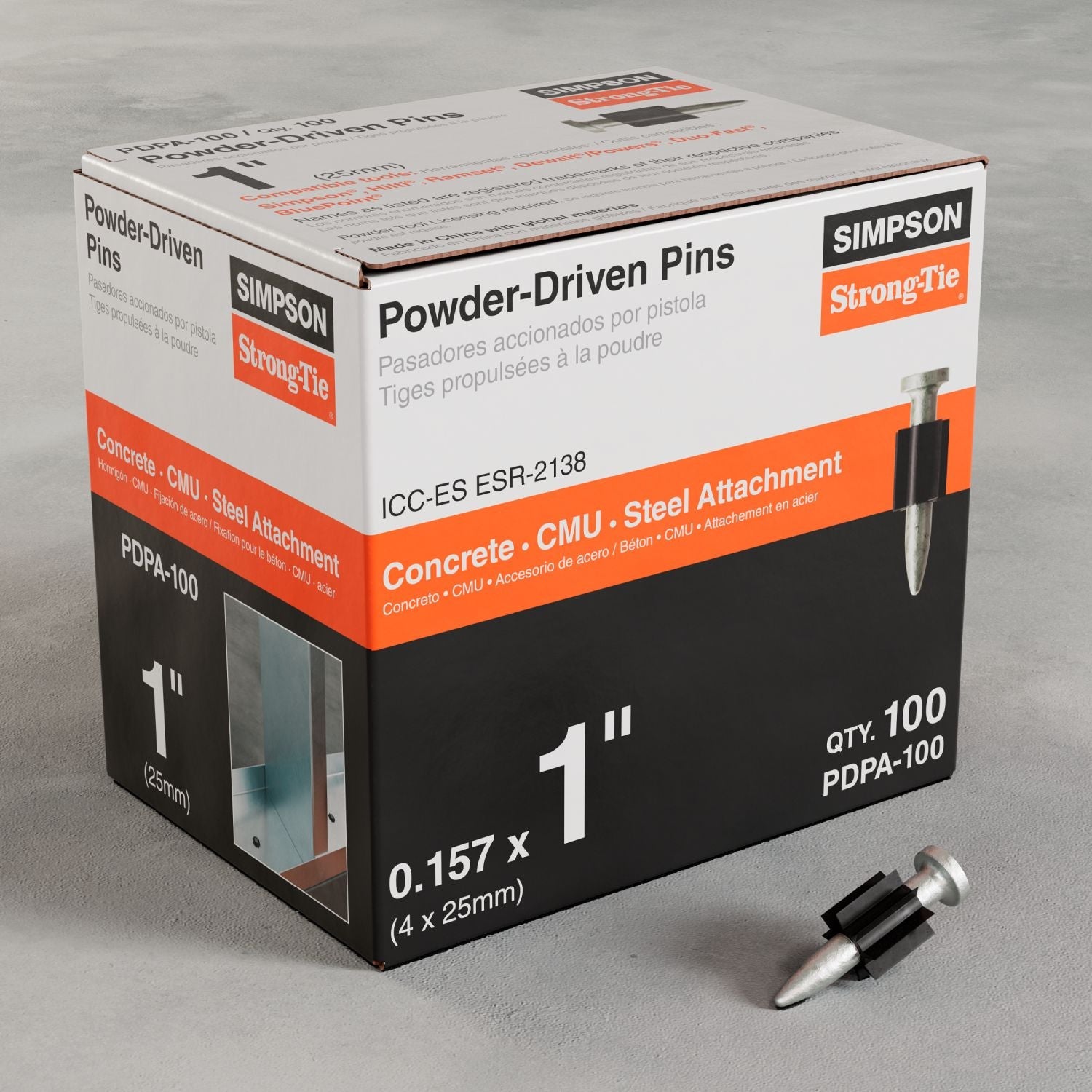 Simpson Strong-Tie PDPA-100 PDPA .157-in. x 1-in. Powder-Actuated Pin, 100-Pack