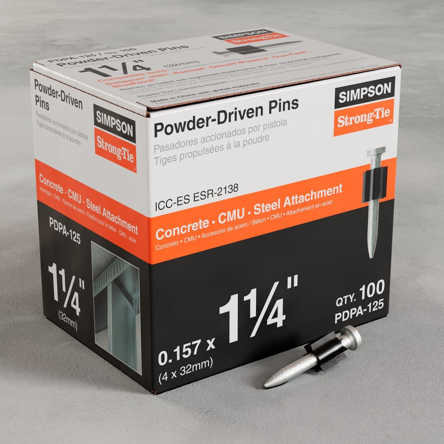 Simpson Strong-Tie PDPA-125 PDPA .157-in. x 1-1/4-in. Powder-Actuated Pin, 100-Pack