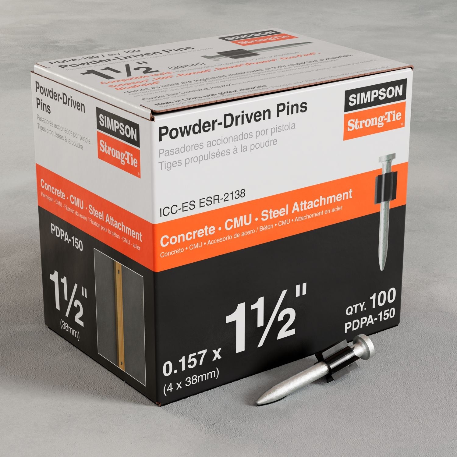 Simpson Strong-Tie PDPA-150 PDPA .157-in. x 1-1/2-in. Powder-Actuated Pin, 100-Pack