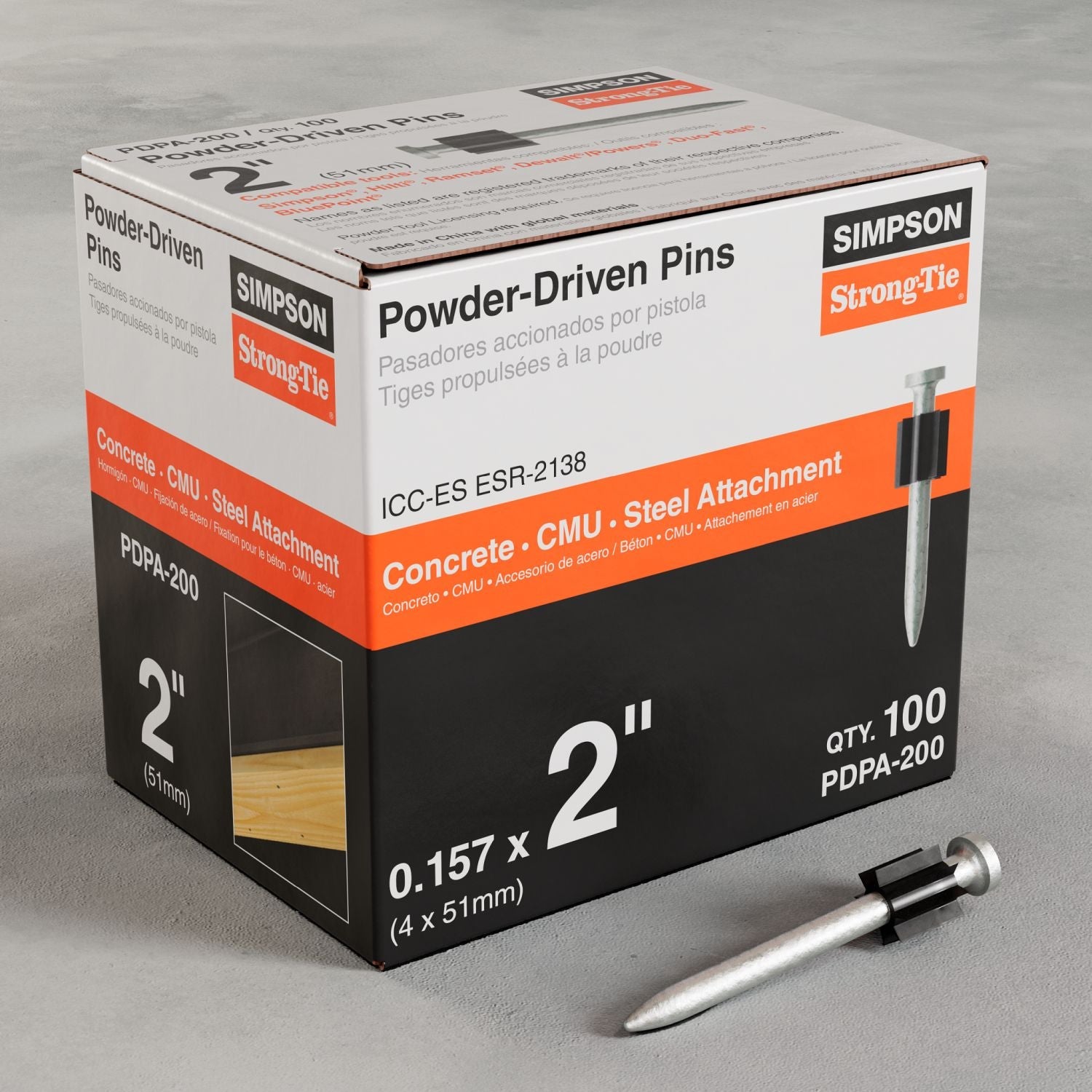 Simpson Strong-Tie PDPA-200 PDPA .157-in. x 2-in. Powder-Actuated Pin, 100-Pack