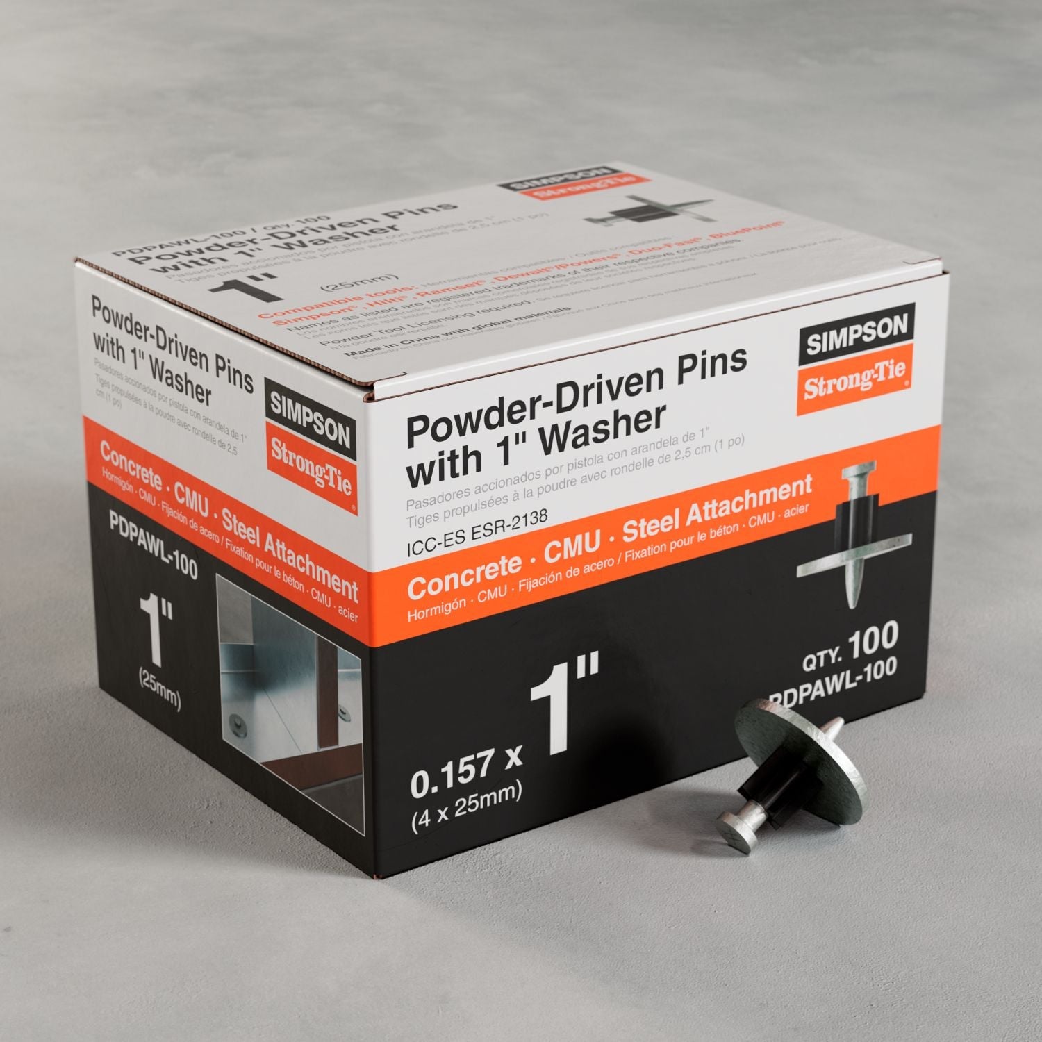 Simpson Strong-Tie PDPAWL-100 PDPAWL .157-in. x 1-in. Powder-Actuated Pin w/ 1-in. Washer, 100-Pack