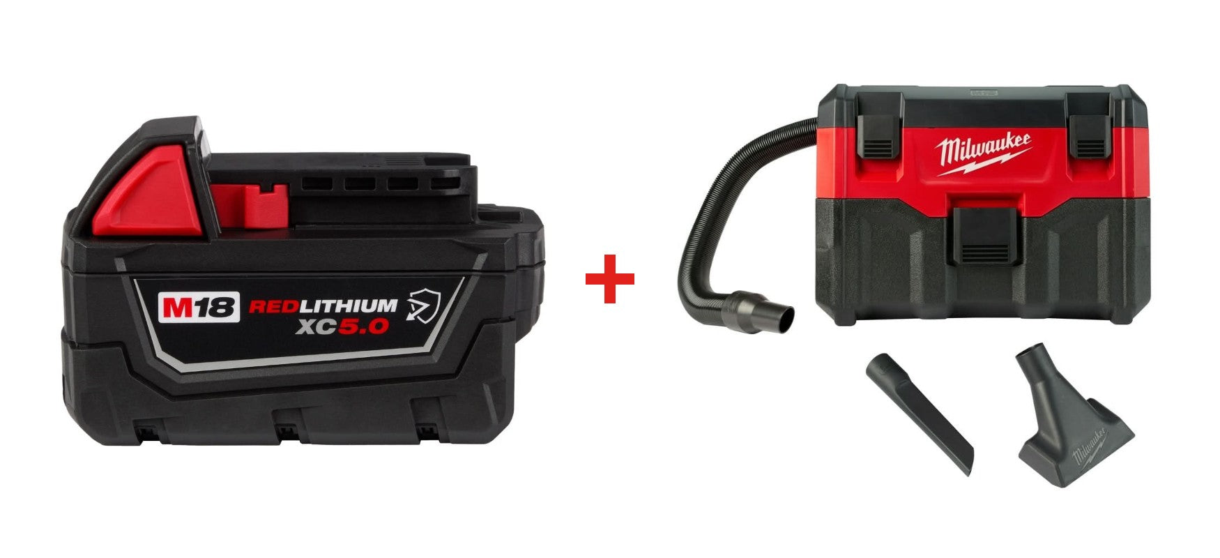 Milwaukee 0880-20 M18 Cordless Wet/Dry Vacuum with Milwaukee 48-11-1850R M18 REDLITHIUM XC5.0 Oil & Solvent Resistant Battery