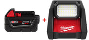 Milwaukee 2366-20 M18 ROVER Dual Power Flood Light with Milwaukee 48-11-1850R M18 REDLITHIUM XC5.0 Oil & Solvent Resistant Battery