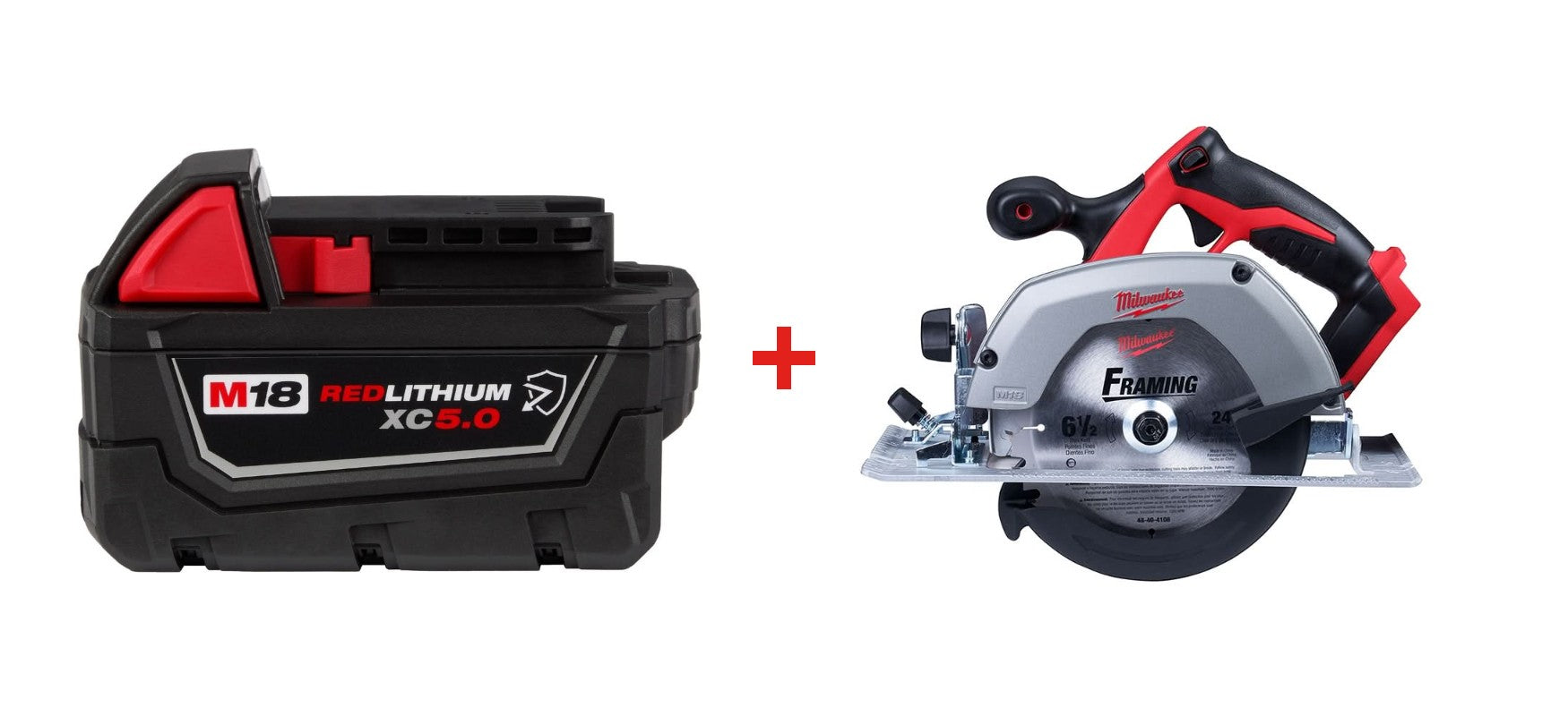 Milwaukee 2630-20 M18 Cordless 6-1/2" Circular Saw with Milwaukee 48-11-1850R M18 REDLITHIUM XC5.0 Oil & Solvent Resistant Battery