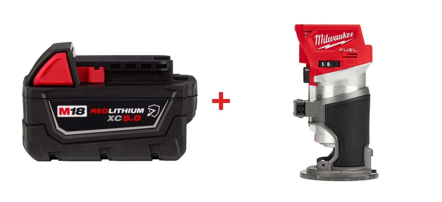 Milwaukee 2723-20 M18 FUEL Brushless Compact Router with Milwaukee 48-11-1850R M18 REDLITHIUM XC5.0 Oil & Solvent Resistant Battery