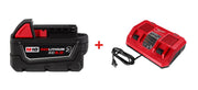 Milwaukee 48-59-1802 M18 Dual Bay Simultaneous Rapid Charger with Milwaukee 48-11-1850R M18 REDLITHIUM XC5.0 Oil & Solvent Resistant Battery
