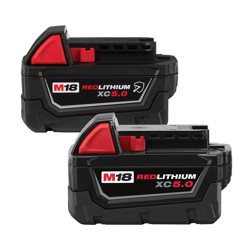 Milwaukee 48-11-1850R M18 REDLITHIUM XC5.0 Oil & Solvent Resistant Battery and 48-11-1850 M18 REDLITHIUM XC 5.0 Extended Capacity Battery