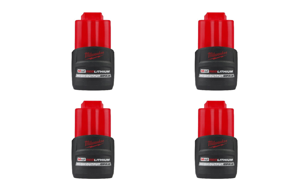 Milwaukee 48-11-2425 M12 REDLITHIUM HIGH OUTPUT CP2.5 Battery Pack, 4-Pack