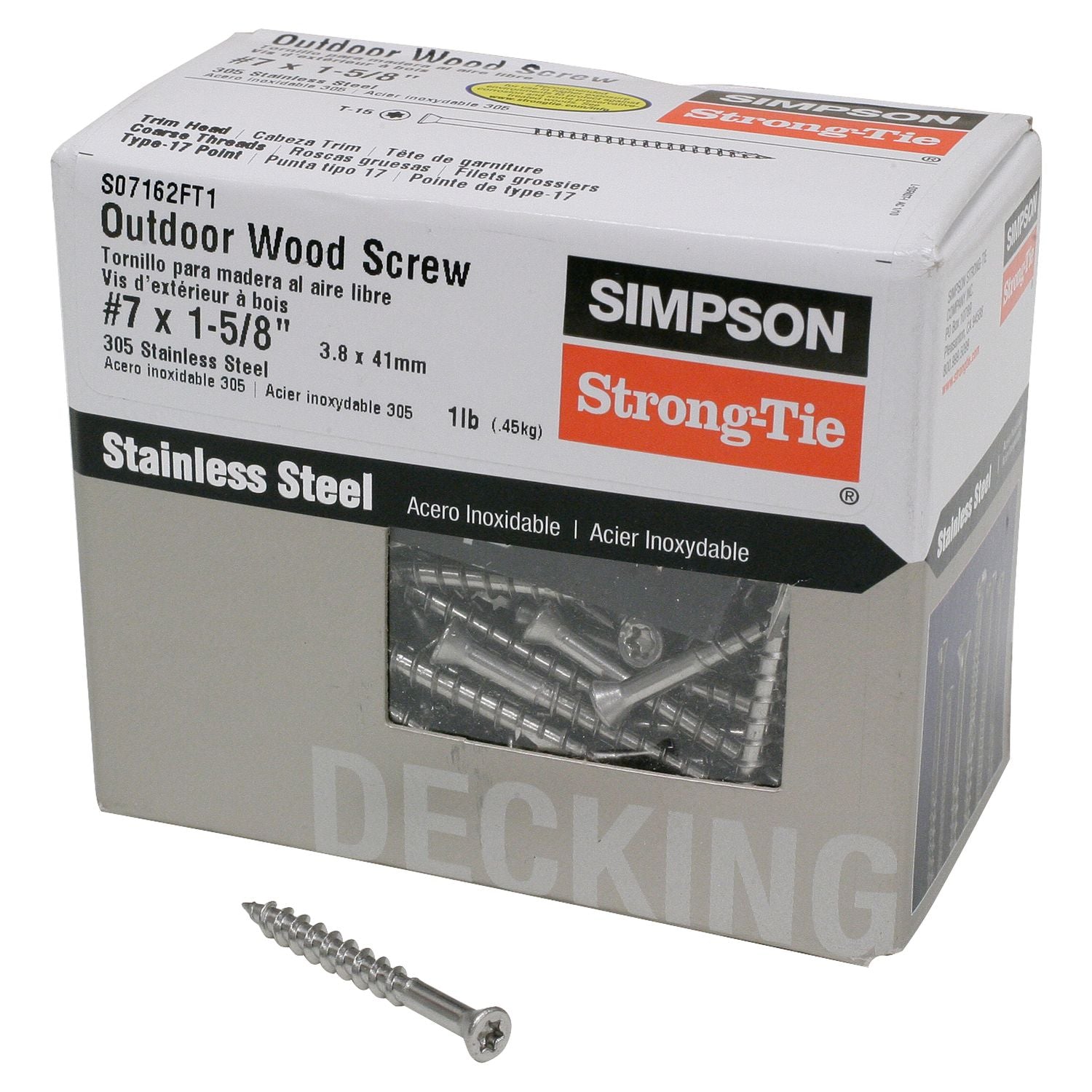 Simpson Strong-Tie S07162FT1 Trim-Head Screw, 6-Lobe Drive,  #7 x 1-5/8-in. T-15 Type 305, 1-lb.