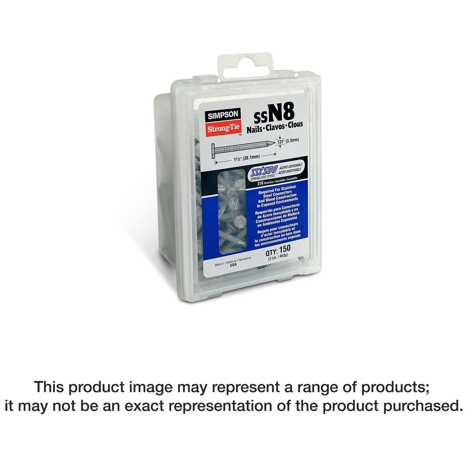Simpson Strong-Tie S10CN1 Common Nail, Smooth Shank,  3-in. x .148-in. Type 304 Stainless Steel, 1-lb.