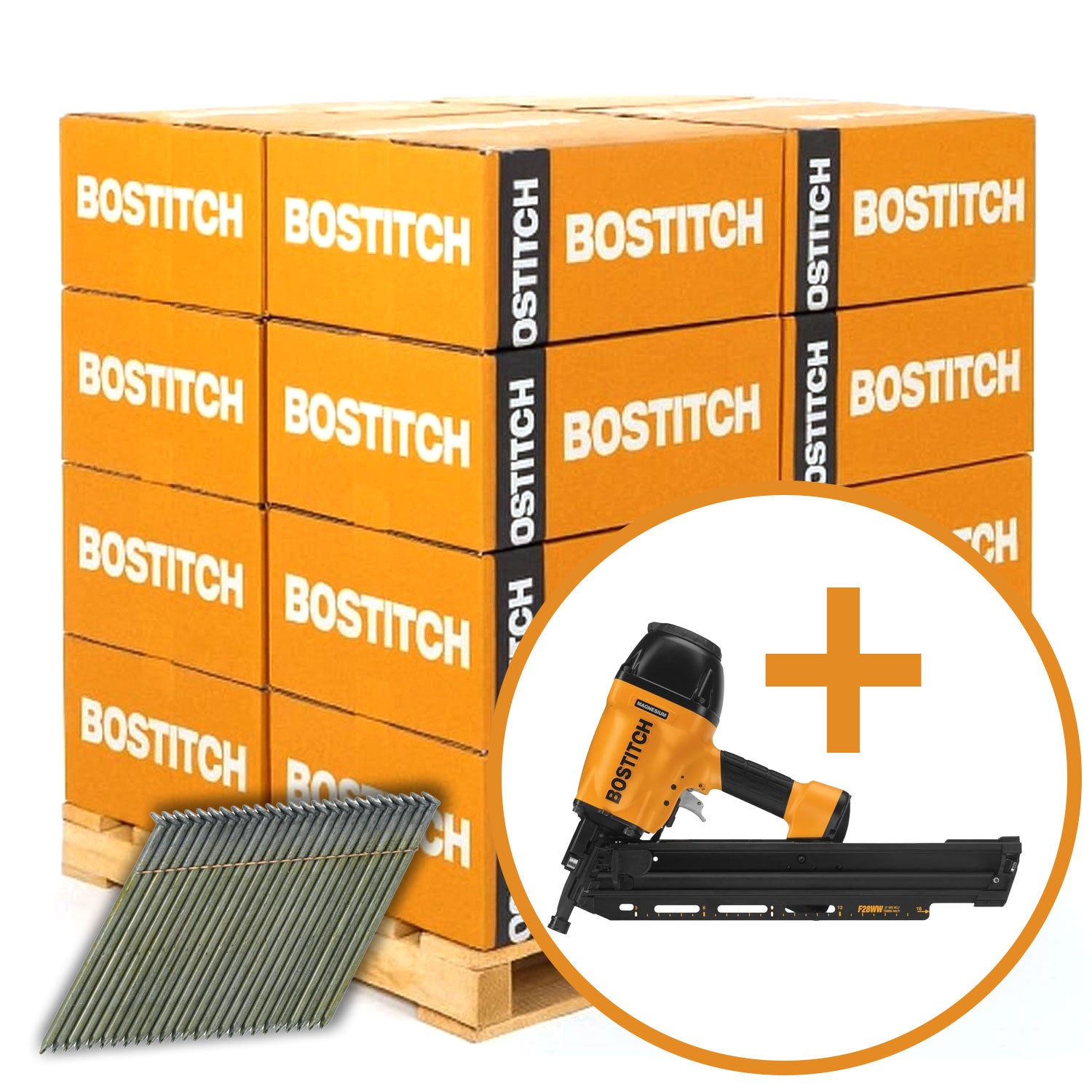 BOSTITCH S10D-FH 3-in. x 0.120-in. 28-Degree Wire-Collated Full Round Head Framing Nails, 81 Boxes of 2000-Nails