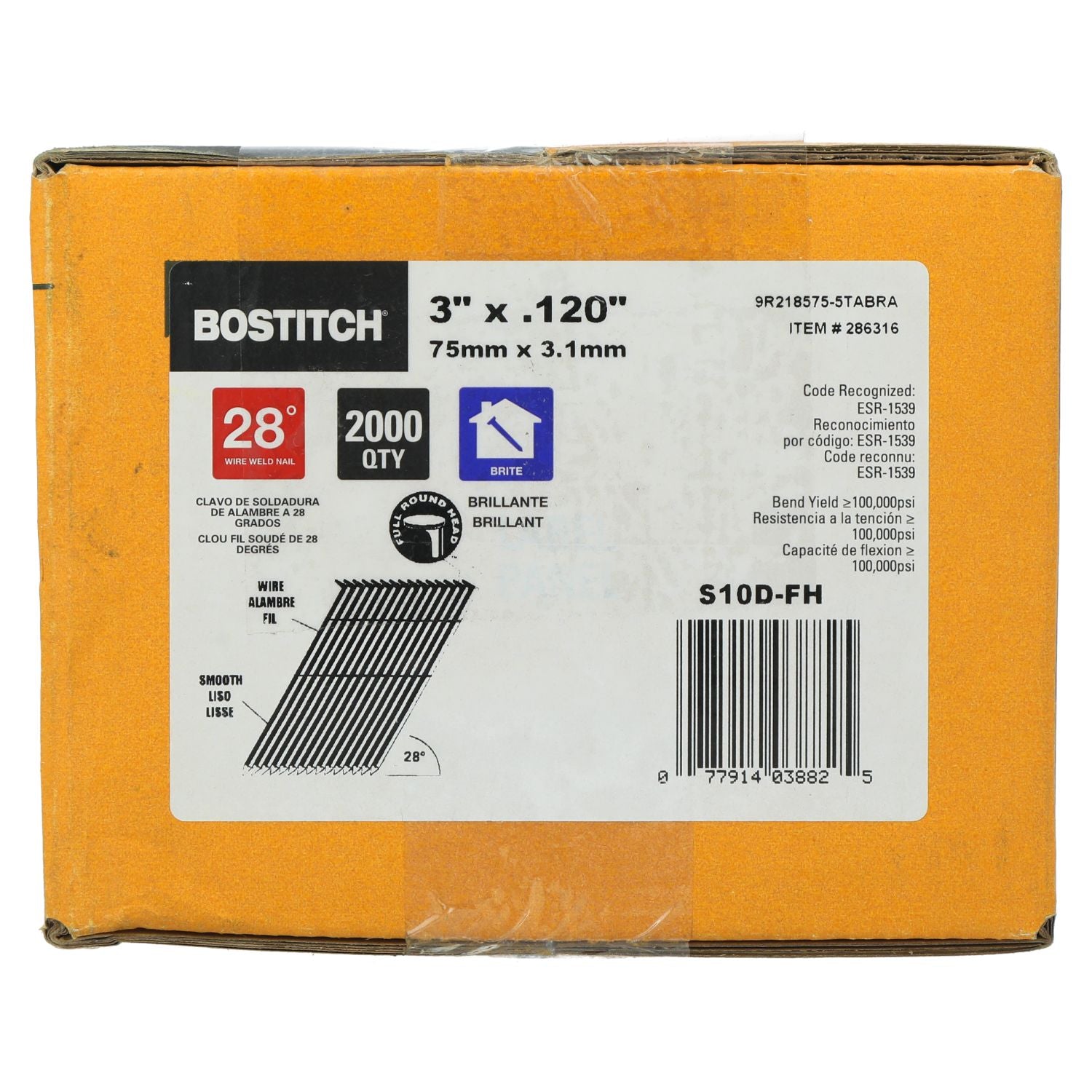 BOSTITCH S10D-FH 3-in. x 0.120-in. 28-Degree Wire-Collated Full Round Head Framing Nails, 81 Boxes of 2000-Nails