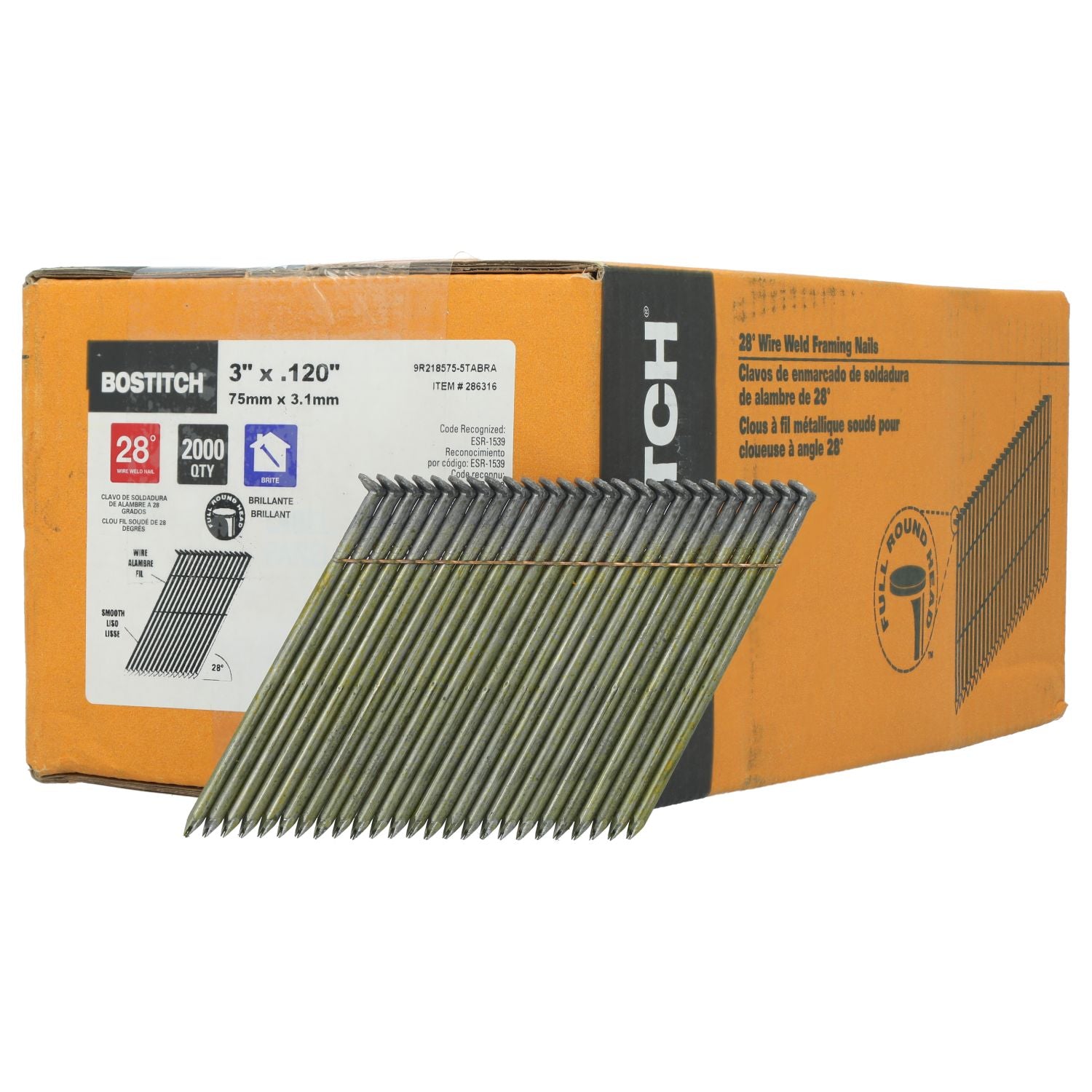 BOSTITCH S10D-FH 3-in. x 0.120-in. 28-Degree Wire-Collated Full Round Head Framing Nails, 81 Boxes of 2000-Nails