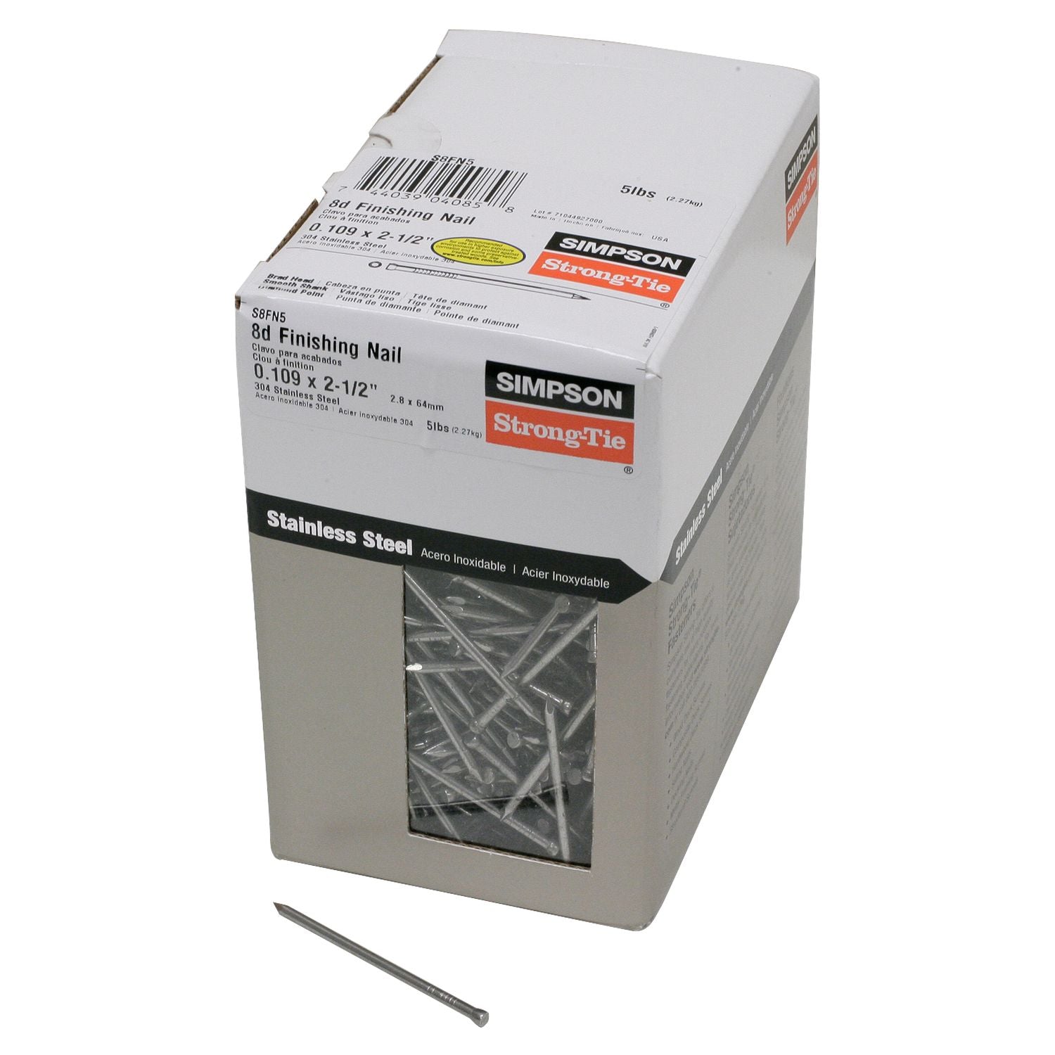 Simpson Strong-Tie S8FN5 Finishing Nail,  2-1/2-in. x .113-in. Type 304 Stainless Steel, 5-lb.