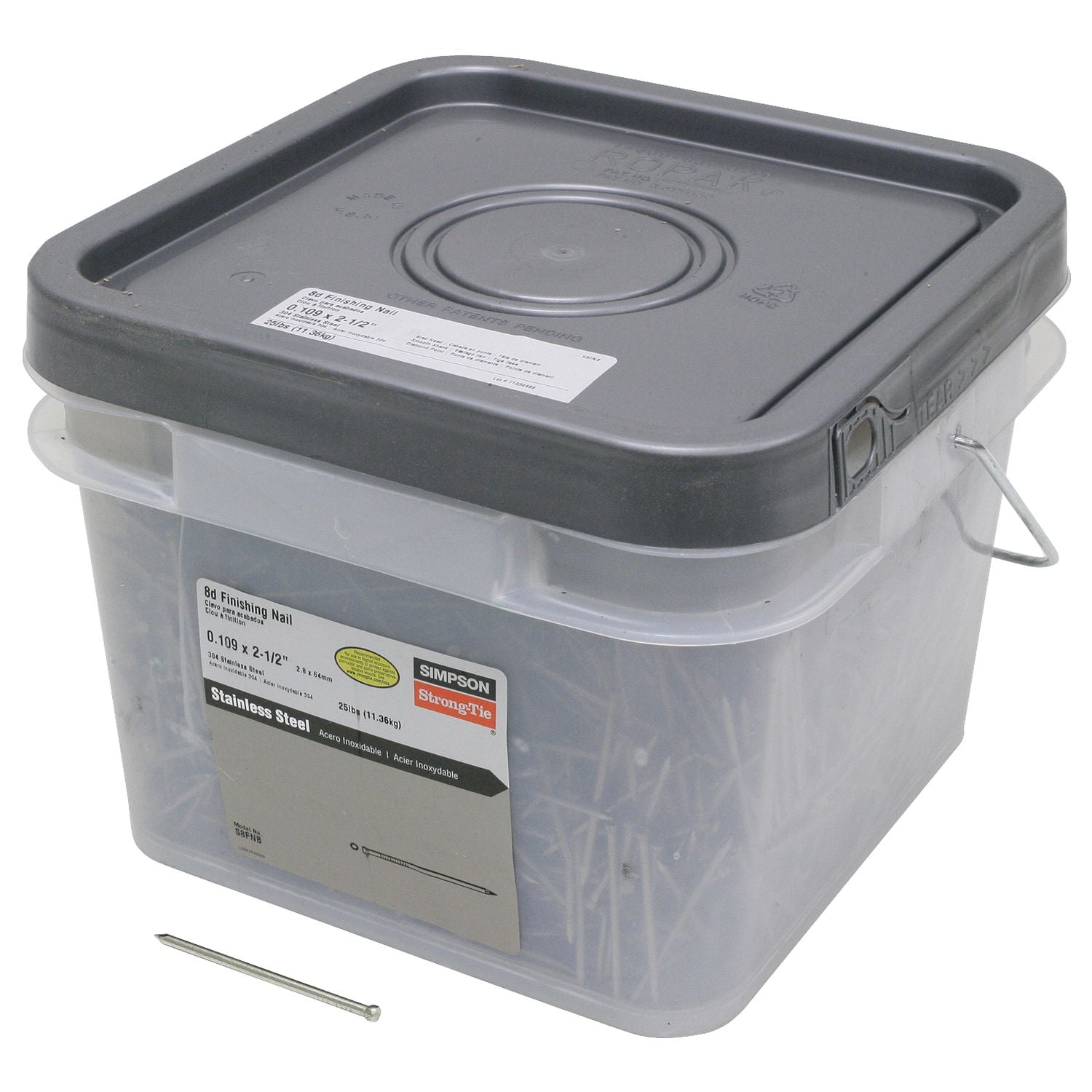 Simpson Strong-Tie S8FNB Finishing Nail,  2-1/2-in. x .113-in. Type 304 Stainless Steel, 25-lb.