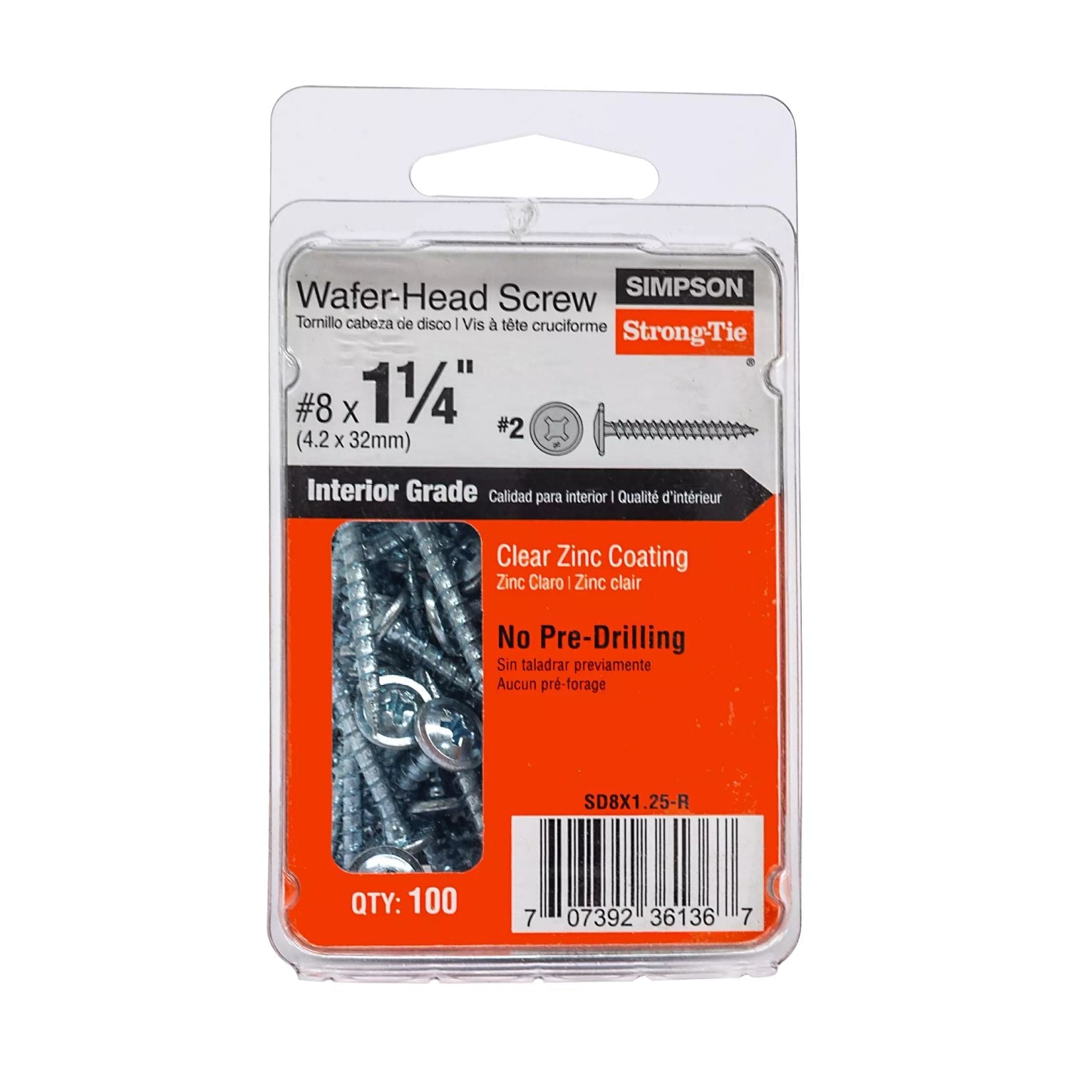 Simpson Strong-Tie SD8X1.25-R Wafer-Head Screw,  #8 x 1-1/4-in. #2 Phillips, Clear Zinc Coating, 100-Pack