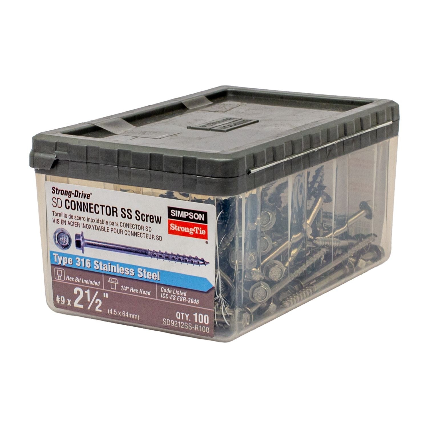 Simpson Strong-Tie SD9212SS-R100 Strong-Drive SD CONNECTOR SS Screw,  #9 x 2-1/2-in. 1/4-Hex Drive, Type 316, 100-Pack
