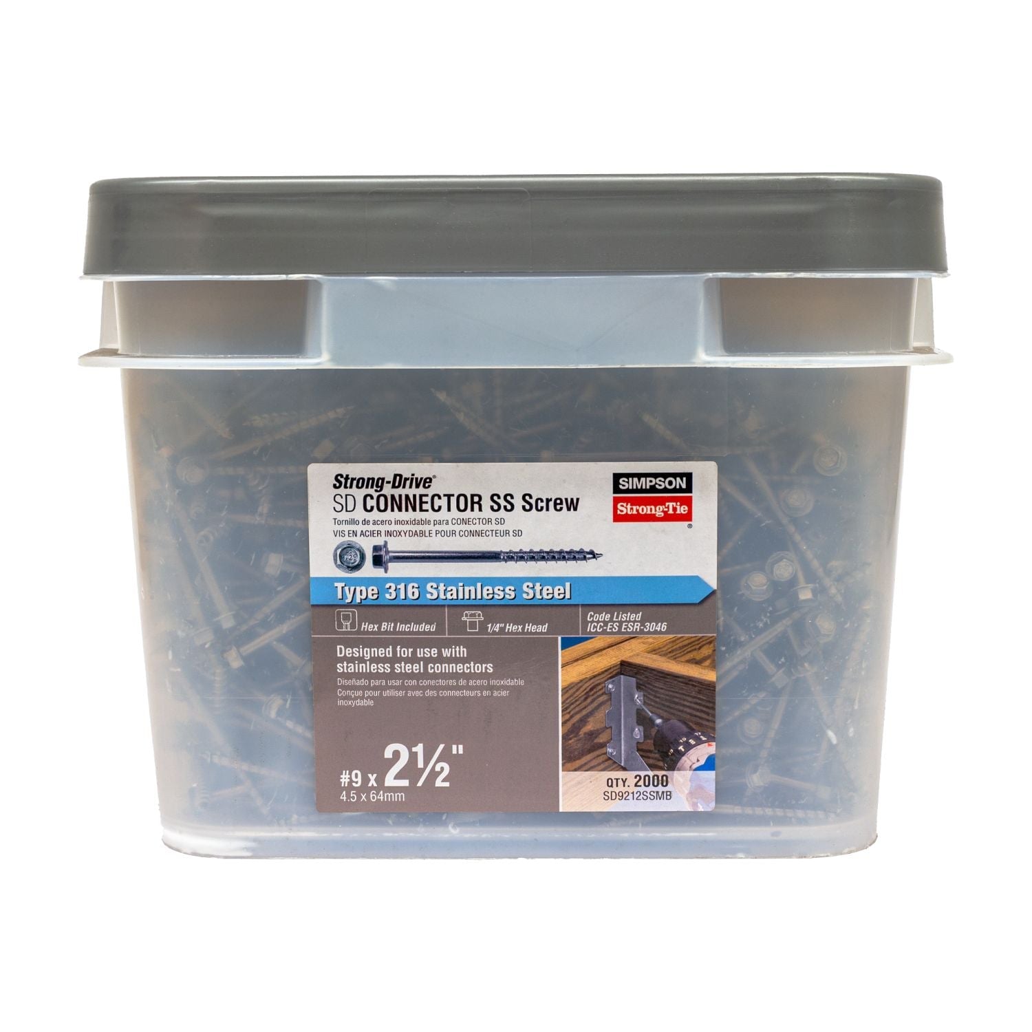 Simpson Strong-Tie SD9212SSMB Strong-Drive SD CONNECTOR SS Screw,  #9 x 2-1/2-in. 1/4-Hex Drive, Type 316, 2000-Pack