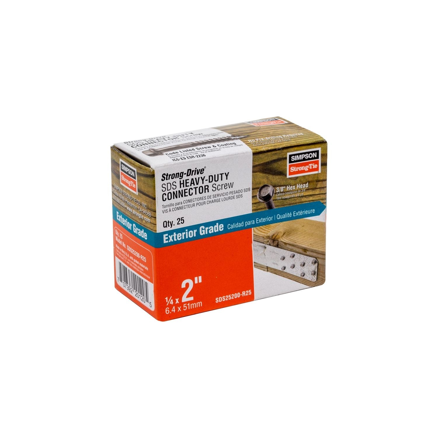 Simpson Strong-Tie SDS25200-R25 Strong-Drive SDS HEAVY-DUTY CONNECTOR Screw,  1/4-in. x 2-in. DB Coating, 25-Pack